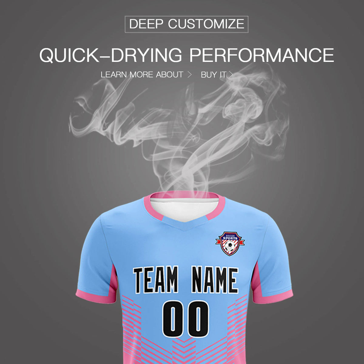 Custom Powder Blue Pink Sport Soccer Sets Jersey