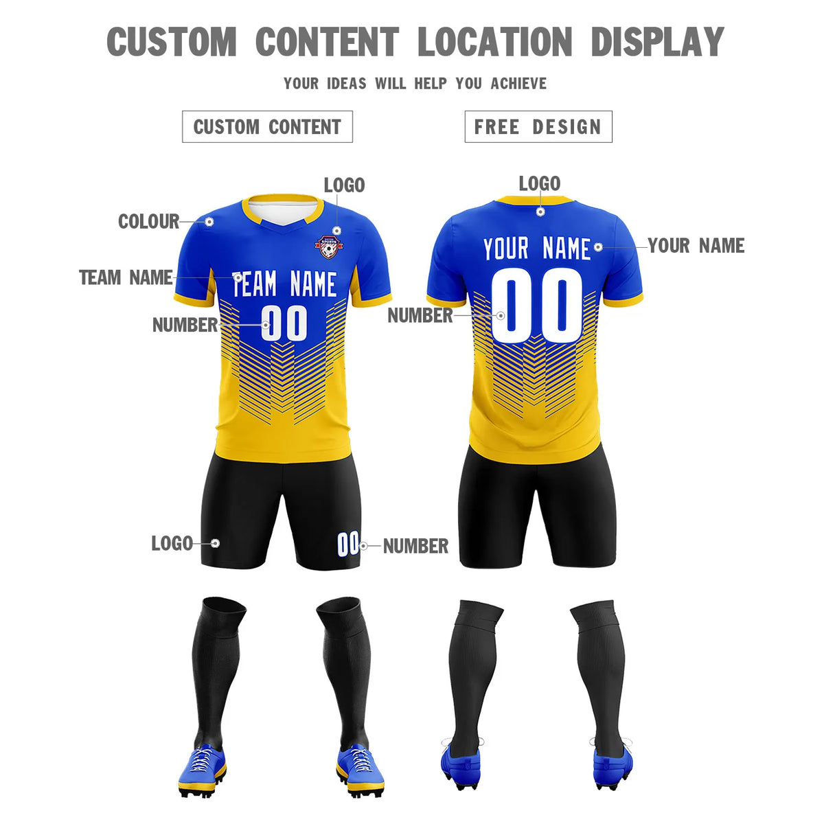 Custom Royal Blue Yellow Sport Soccer Sets Jersey