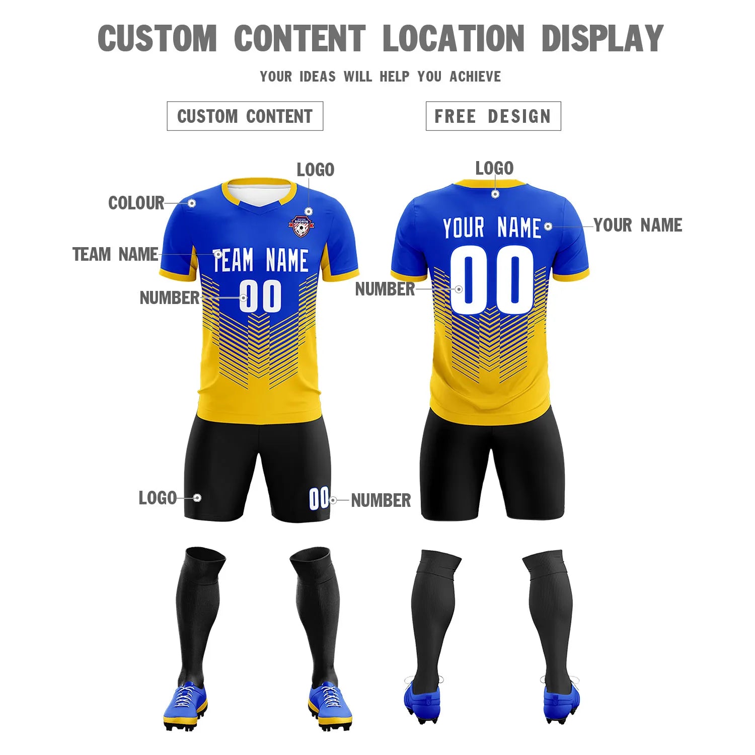 Custom Royal Blue Yellow Sport Soccer Sets Jersey