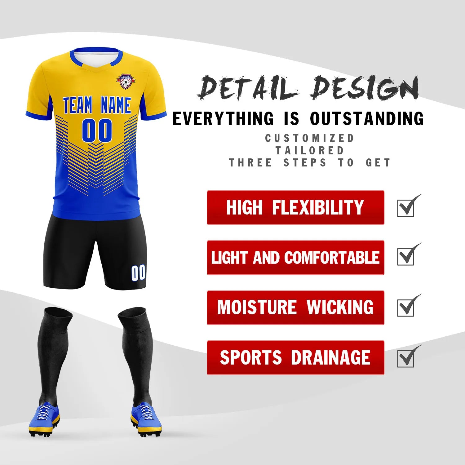 Custom Yellow Royal Blue Sport Soccer Sets Jersey