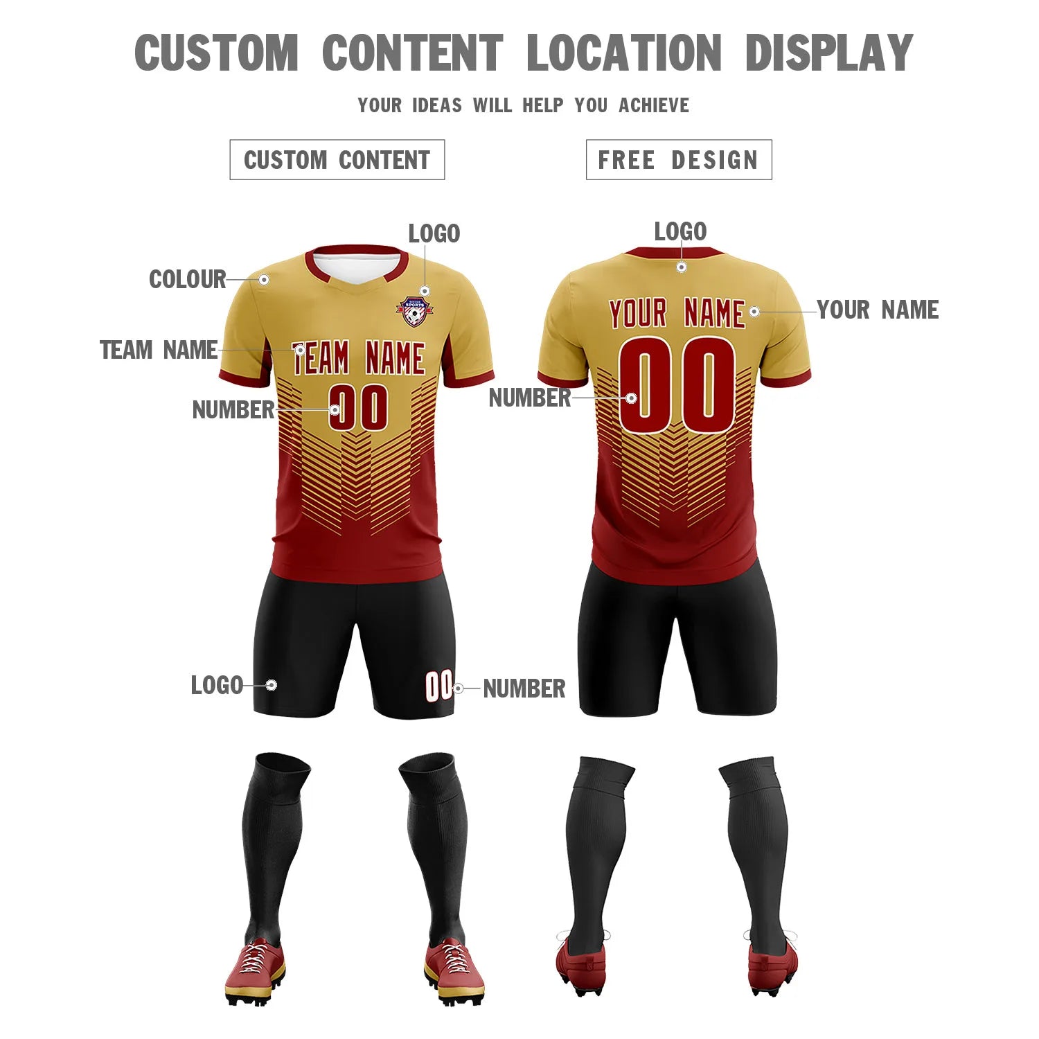 Custom Old Gold Crimson Sport Soccer Sets Jersey