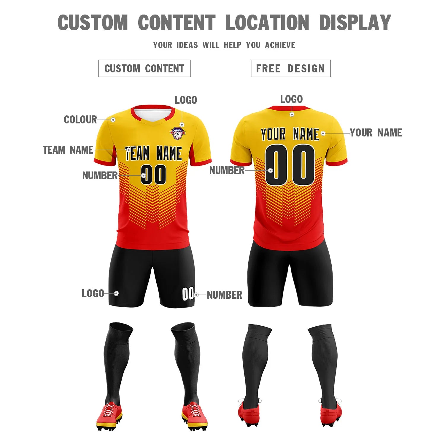 Custom Gold01 Red Sport Soccer Sets Jersey