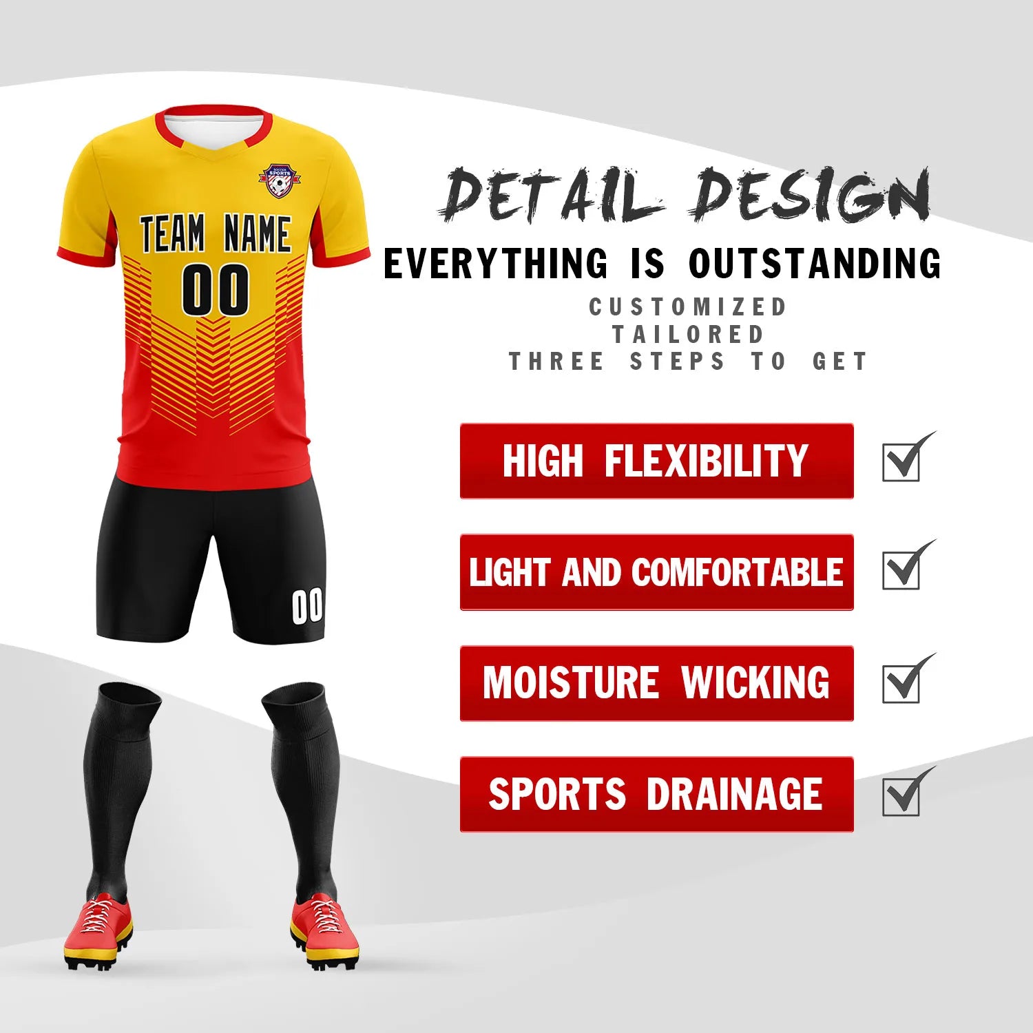 Custom Gold01 Red Sport Soccer Sets Jersey