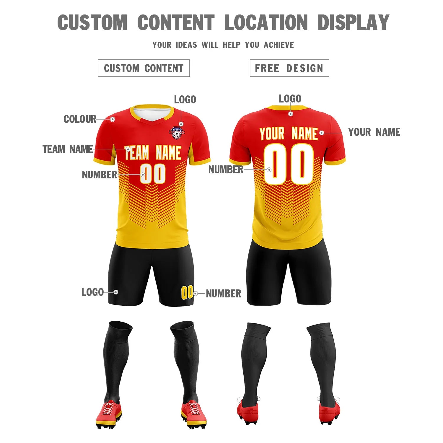 Custom Red Gold01 Sport Soccer Sets Jersey