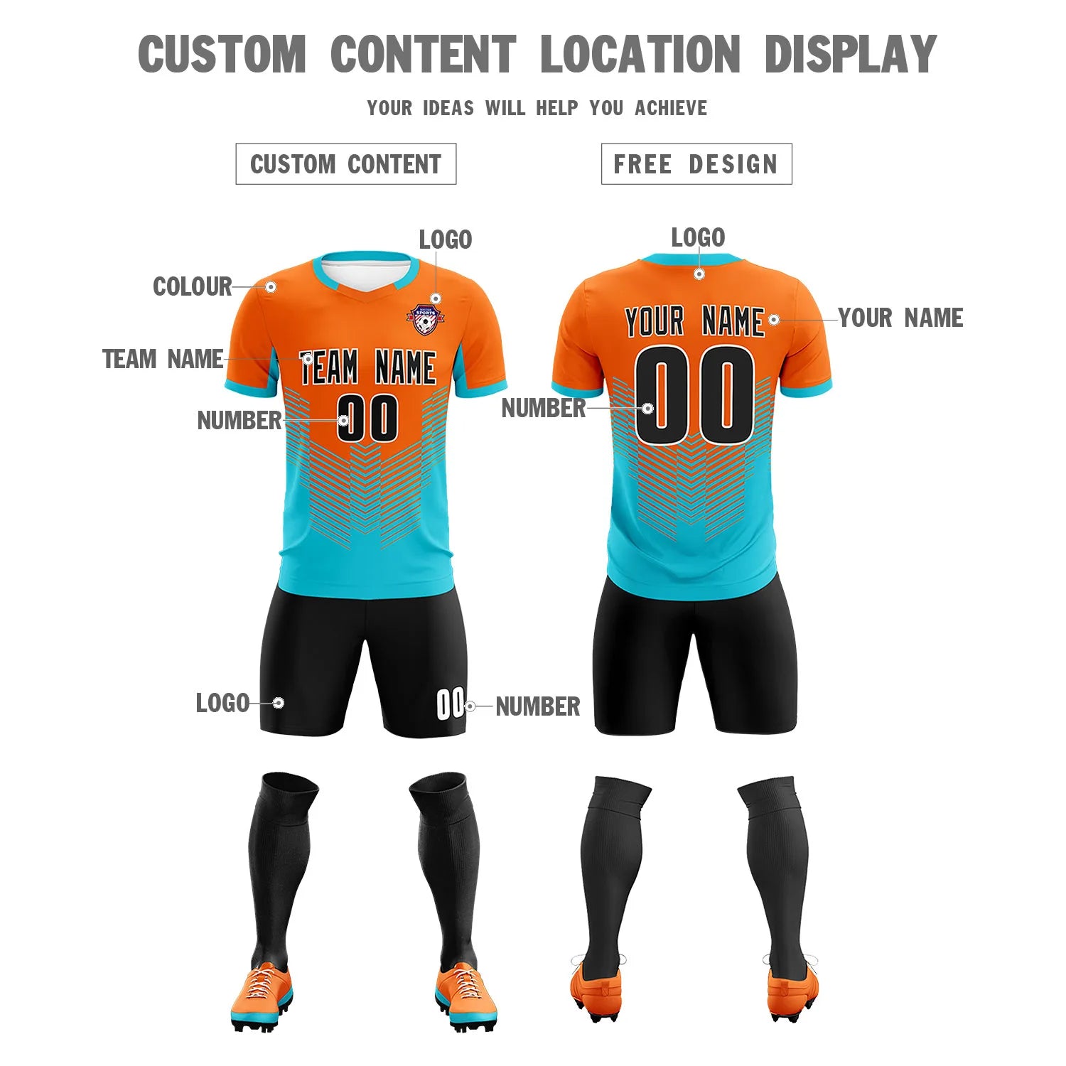 Custom Orange Aqua Sport Soccer Sets Jersey