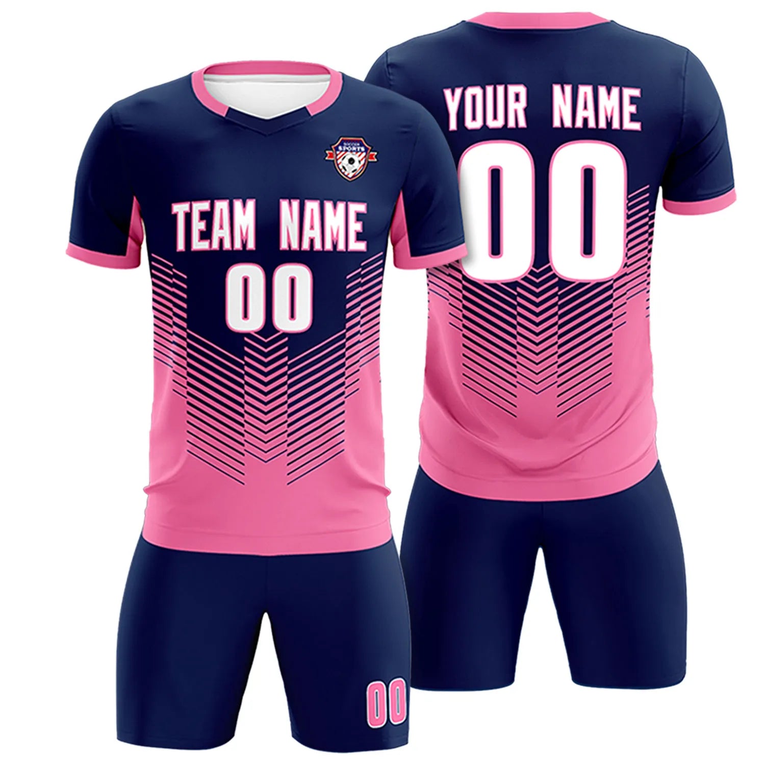 Custom Navy Pink Sport Soccer Sets Jersey