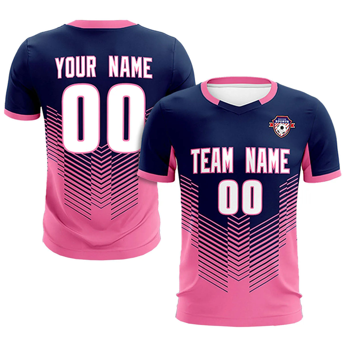 Custom Navy Pink Sport Soccer Sets Jersey