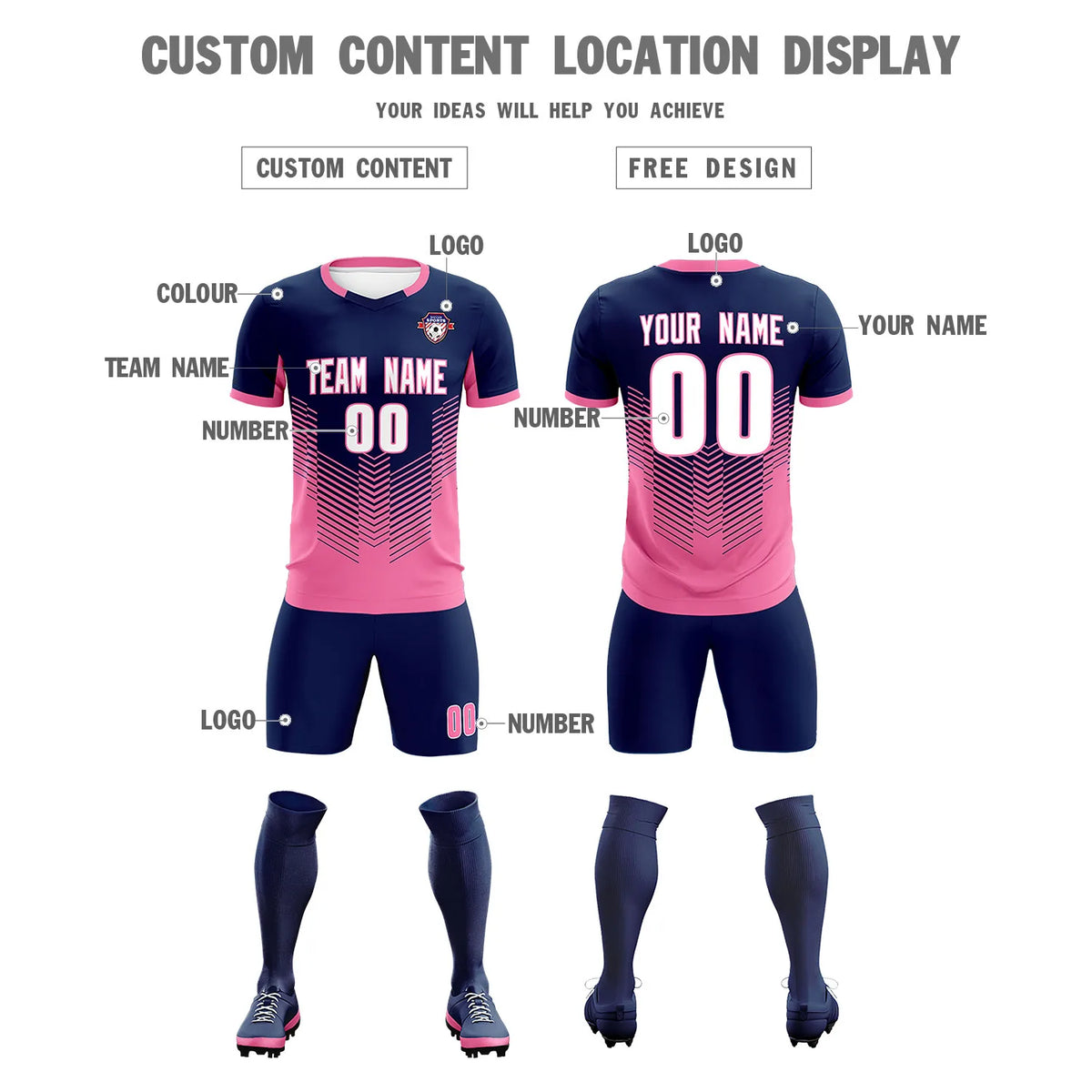 Custom Navy Pink Sport Soccer Sets Jersey