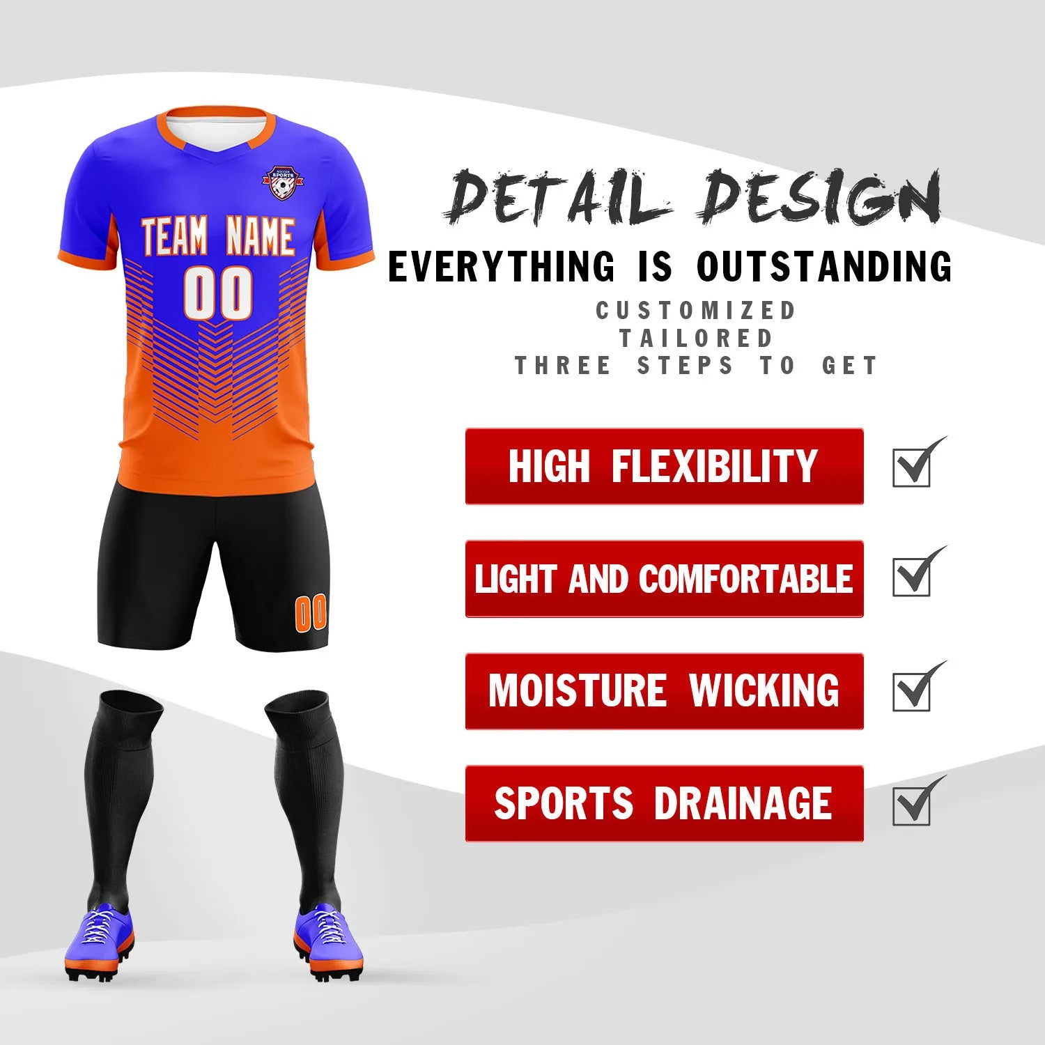 Custom Royal Blue Orange Sport Soccer Sets Jersey