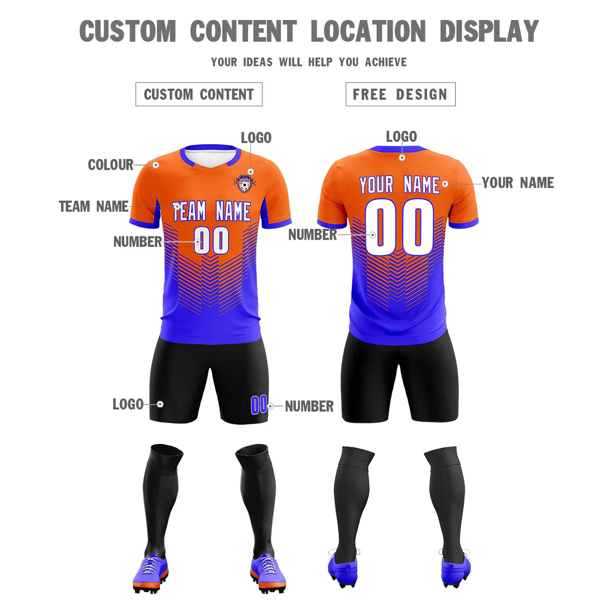 Custom Orange Royal Blue Sport Soccer Sets Jersey