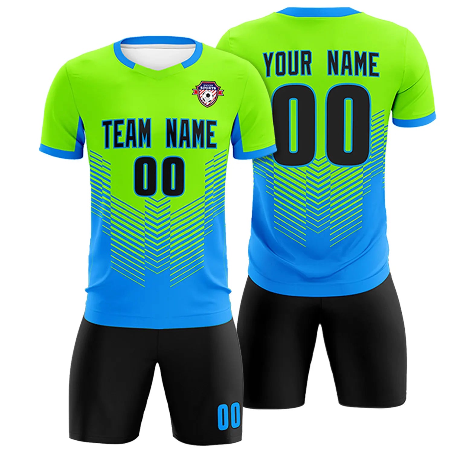 Custom Neon Green Powder Blue Sport Soccer Sets Jersey