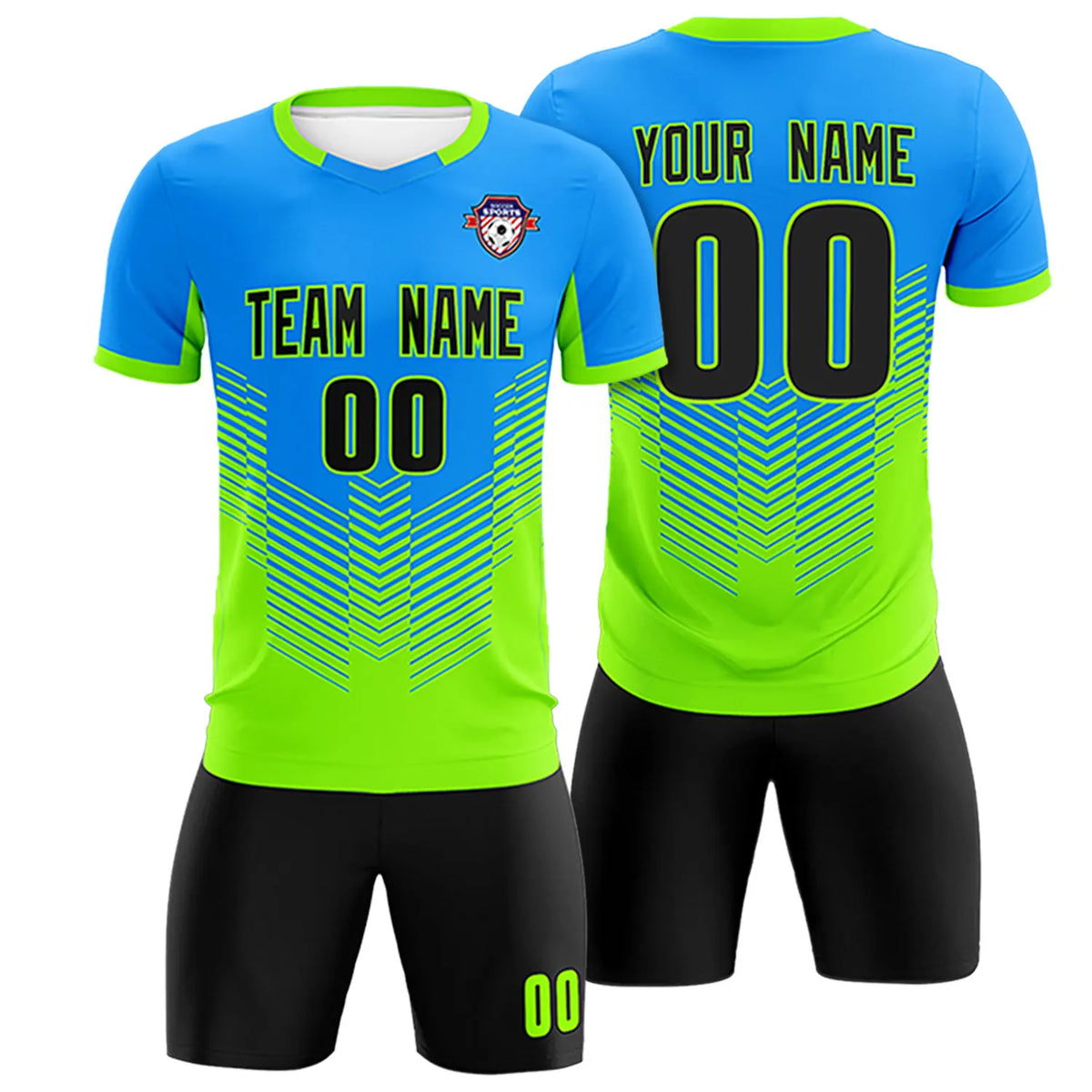 Custom Powder Blue Neon Green Sport Soccer Sets Jersey