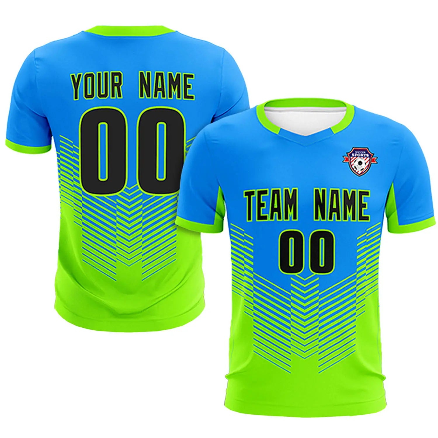 Custom Powder Blue Neon Green Sport Soccer Sets Jersey