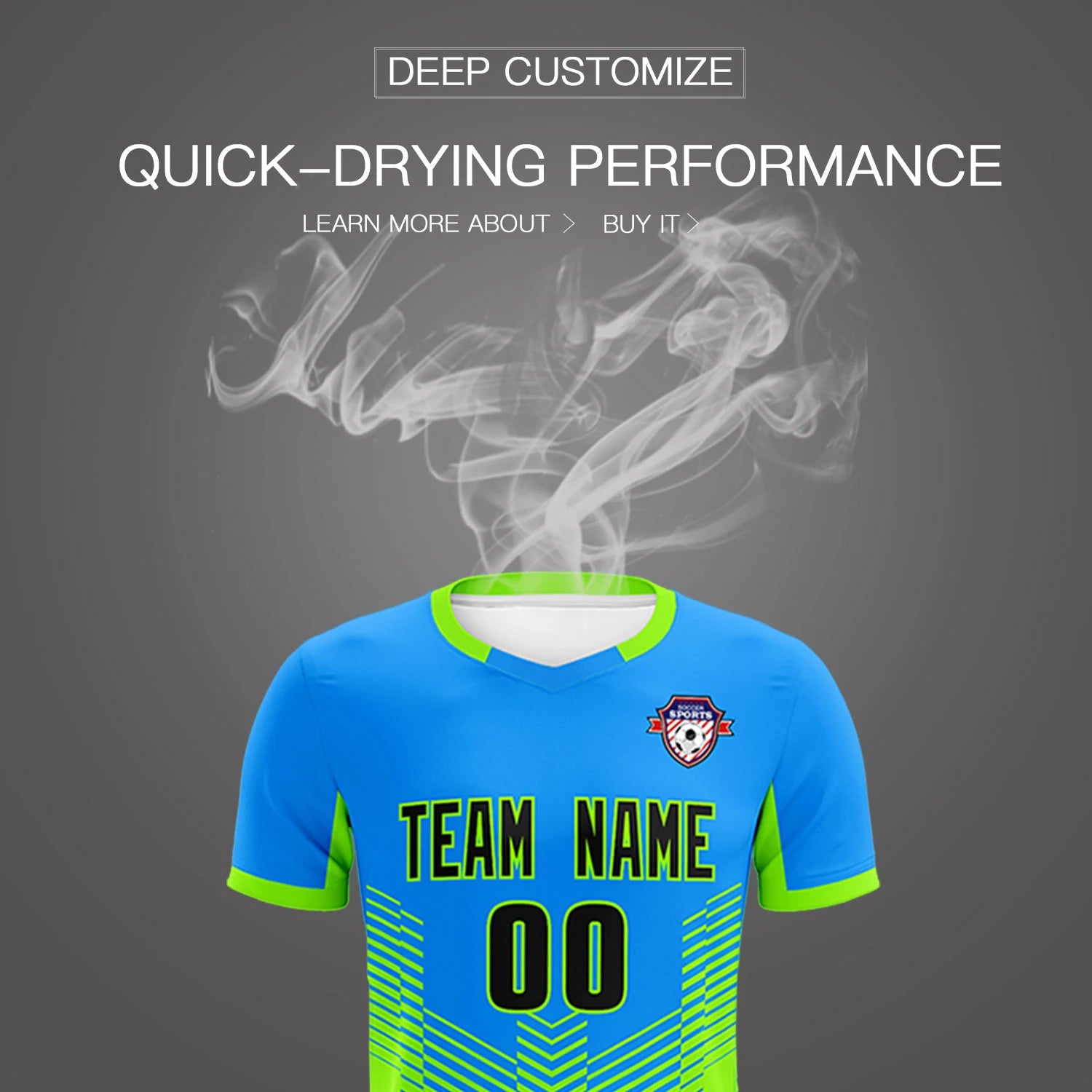 Custom Powder Blue Neon Green Sport Soccer Sets Jersey