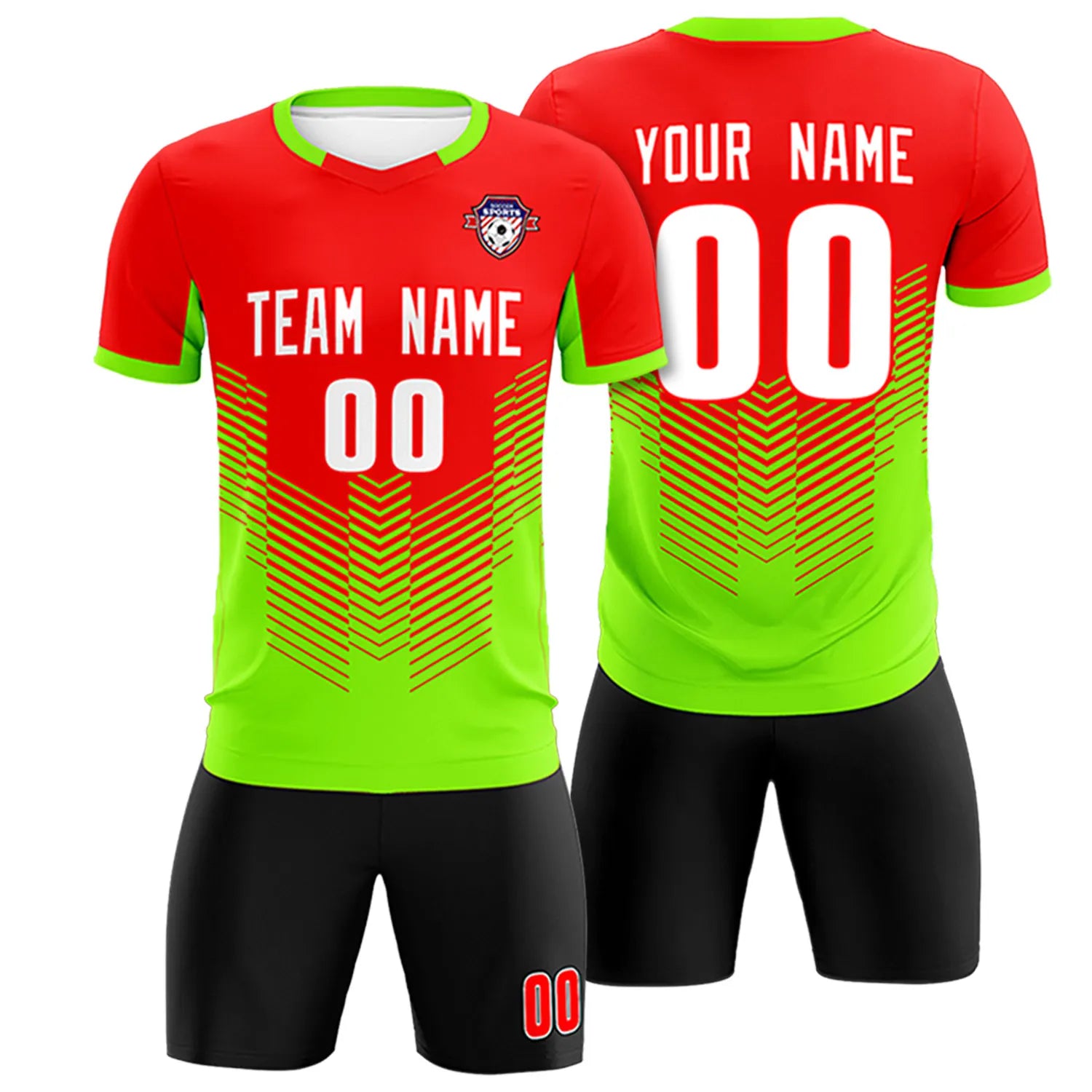 Custom Red Neon Green Sport Soccer Sets Jersey