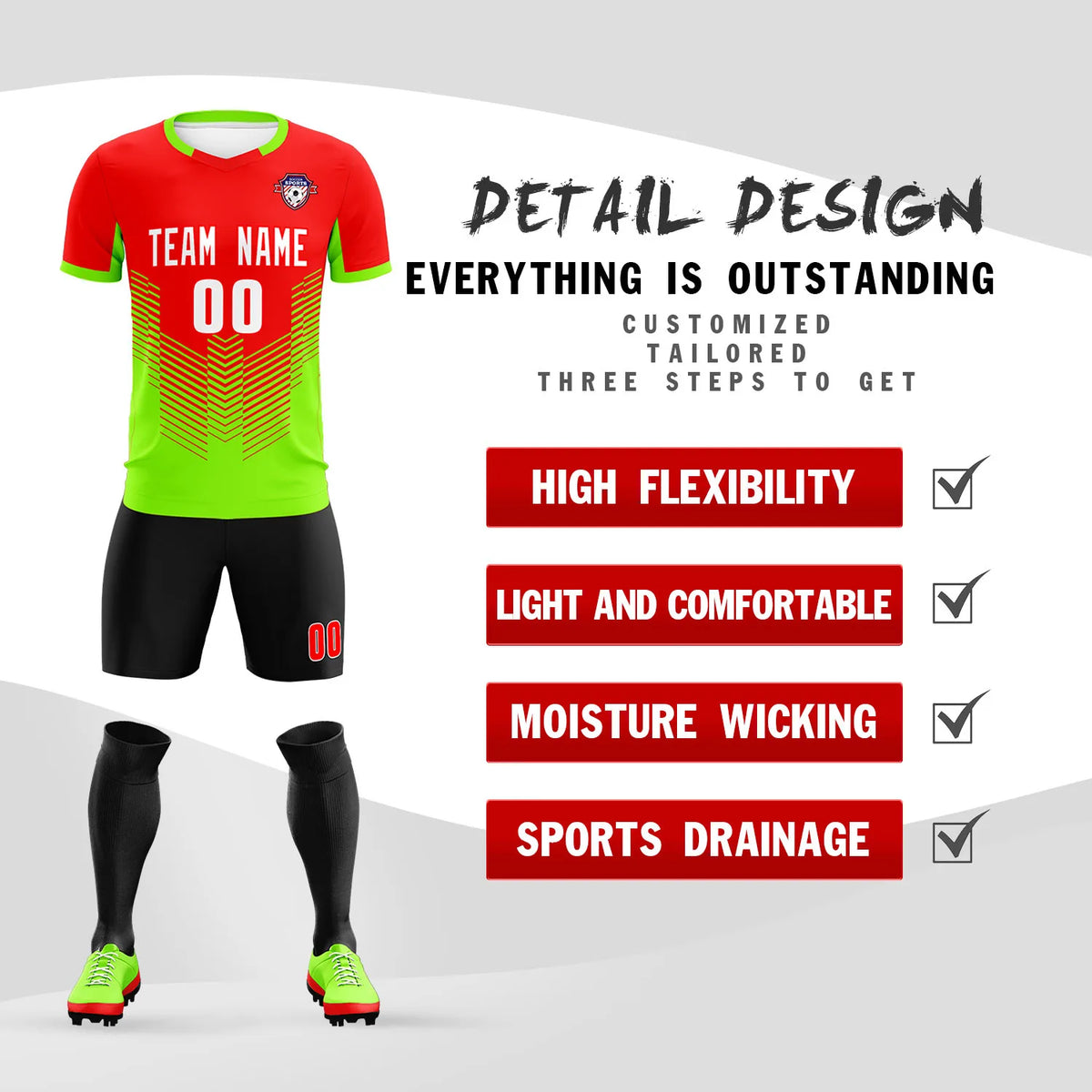 Custom Red Neon Green Sport Soccer Sets Jersey