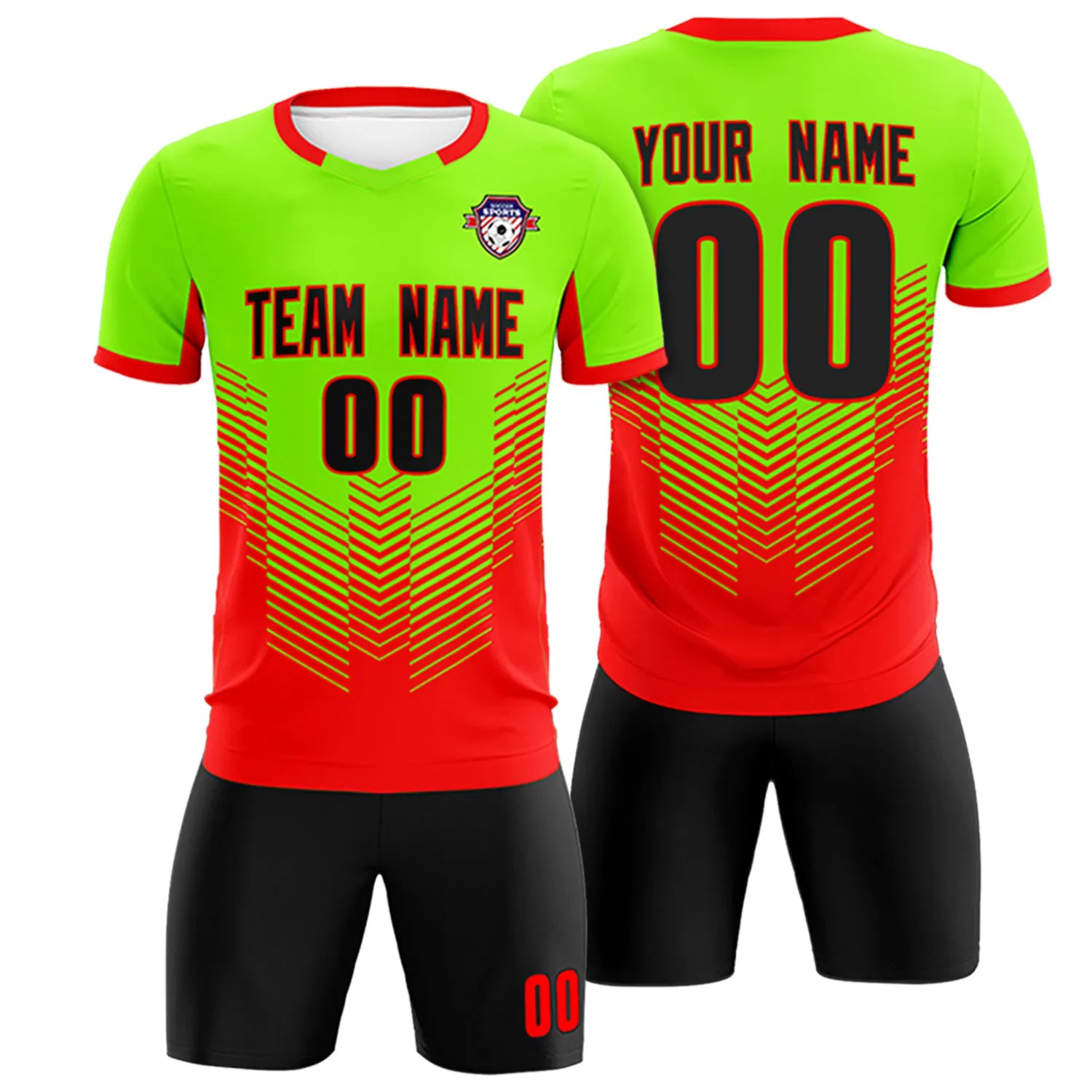 Custom Neon Green Red Sport Soccer Sets Jersey