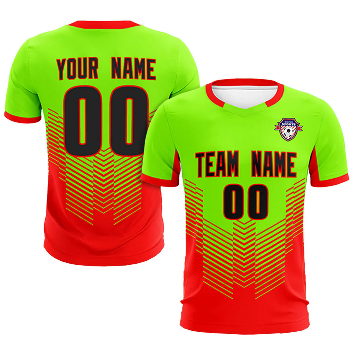 Custom Neon Green Red Sport Soccer Sets Jersey