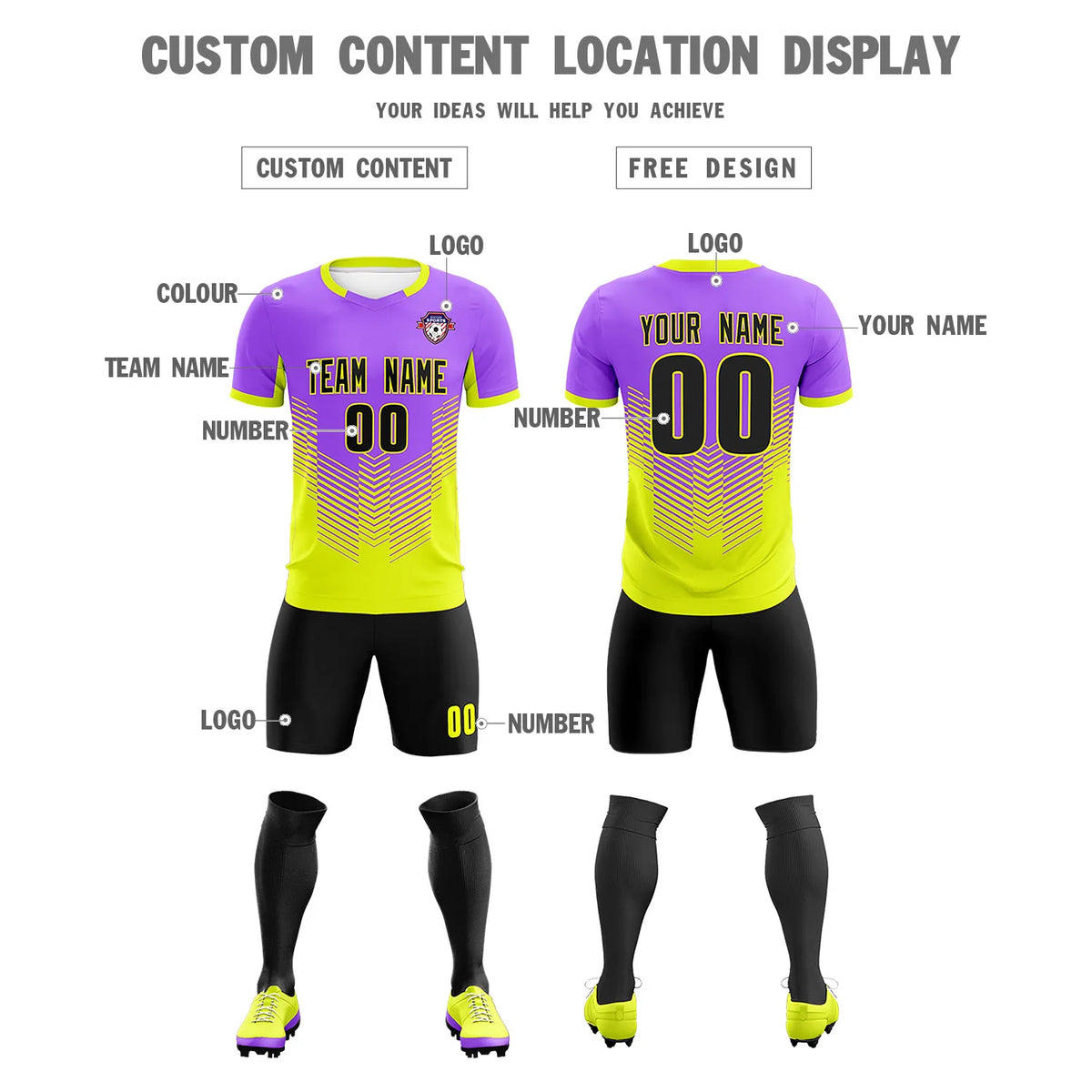 Custom Purple Fluorescent Green Sport Soccer Sets Jersey