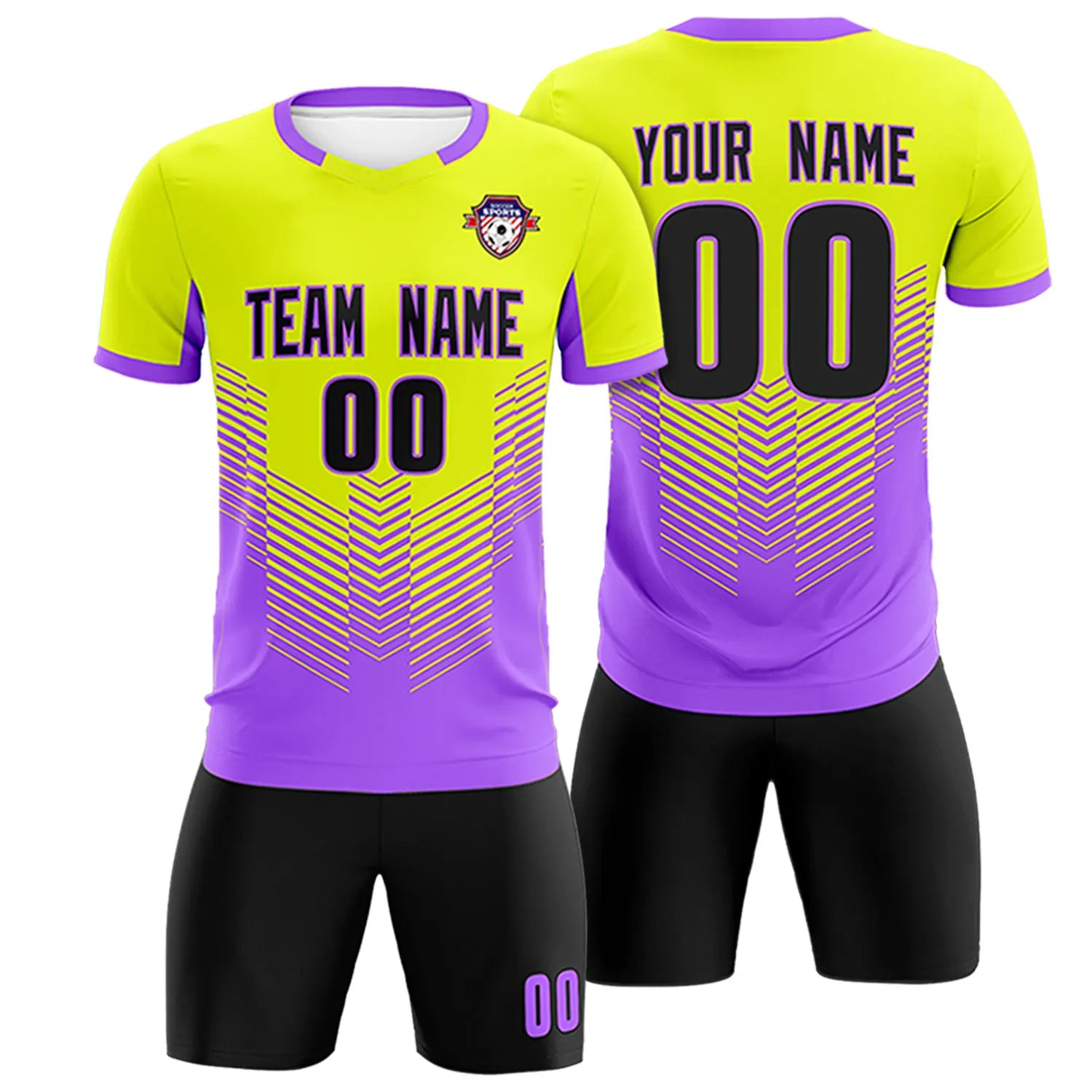 Custom Fluorescent Green Purple Sport Soccer Sets Jersey