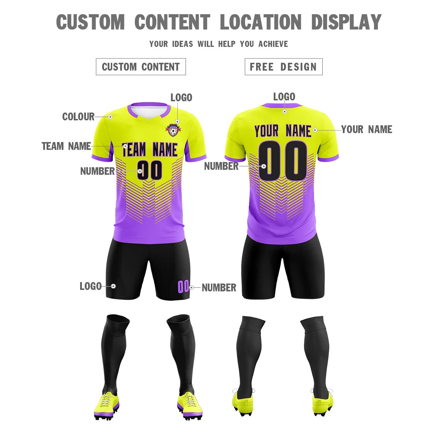 Custom Fluorescent Green Purple Sport Soccer Sets Jersey