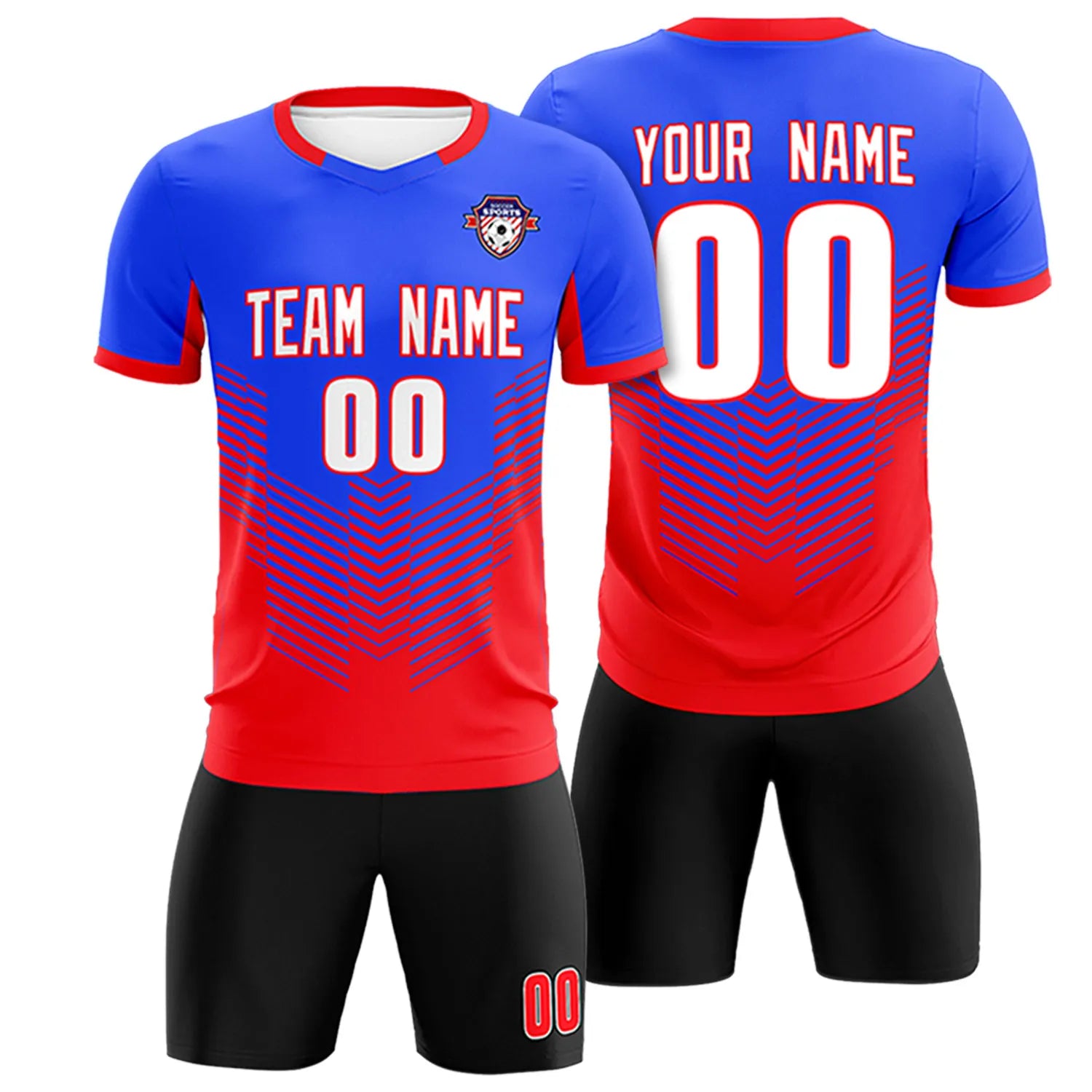 Custom Royal Blue Red Sport Soccer Sets Jersey