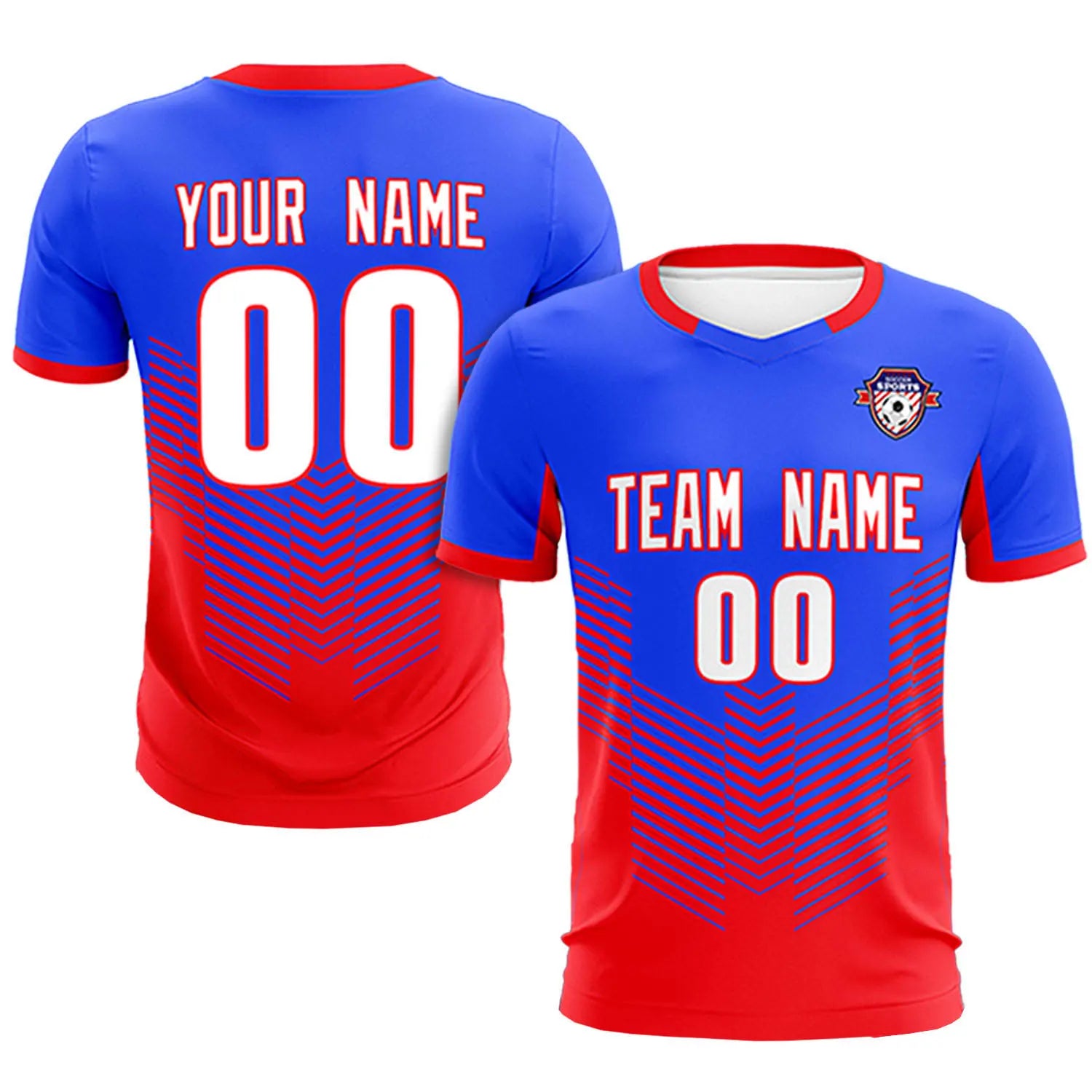 Custom Royal Blue Red Sport Soccer Sets Jersey