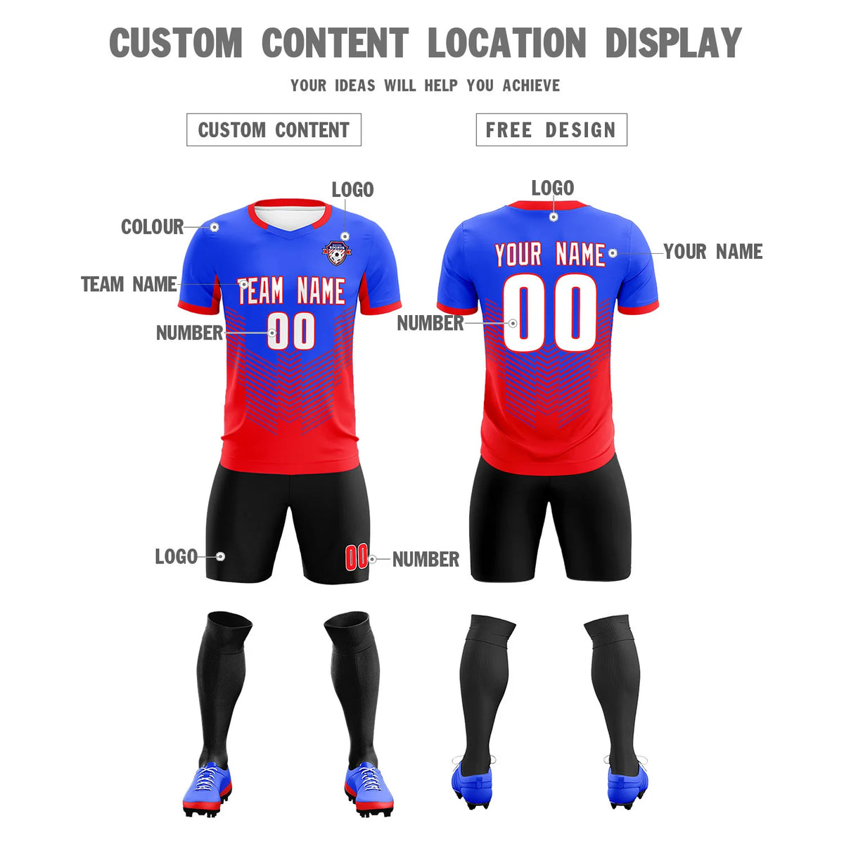 Custom Royal Blue Red Sport Soccer Sets Jersey