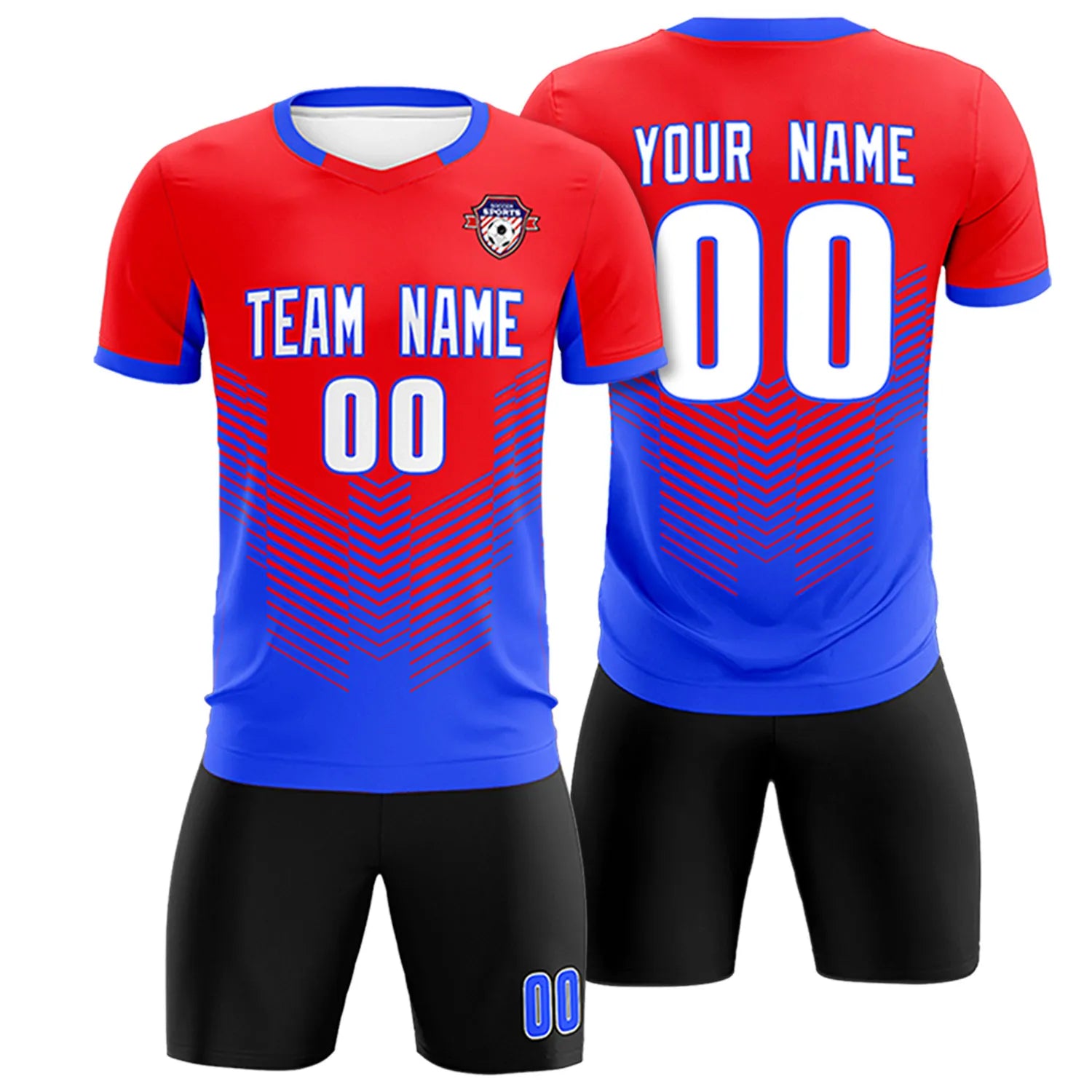 Custom Red Royal Blue Sport Soccer Sets Jersey