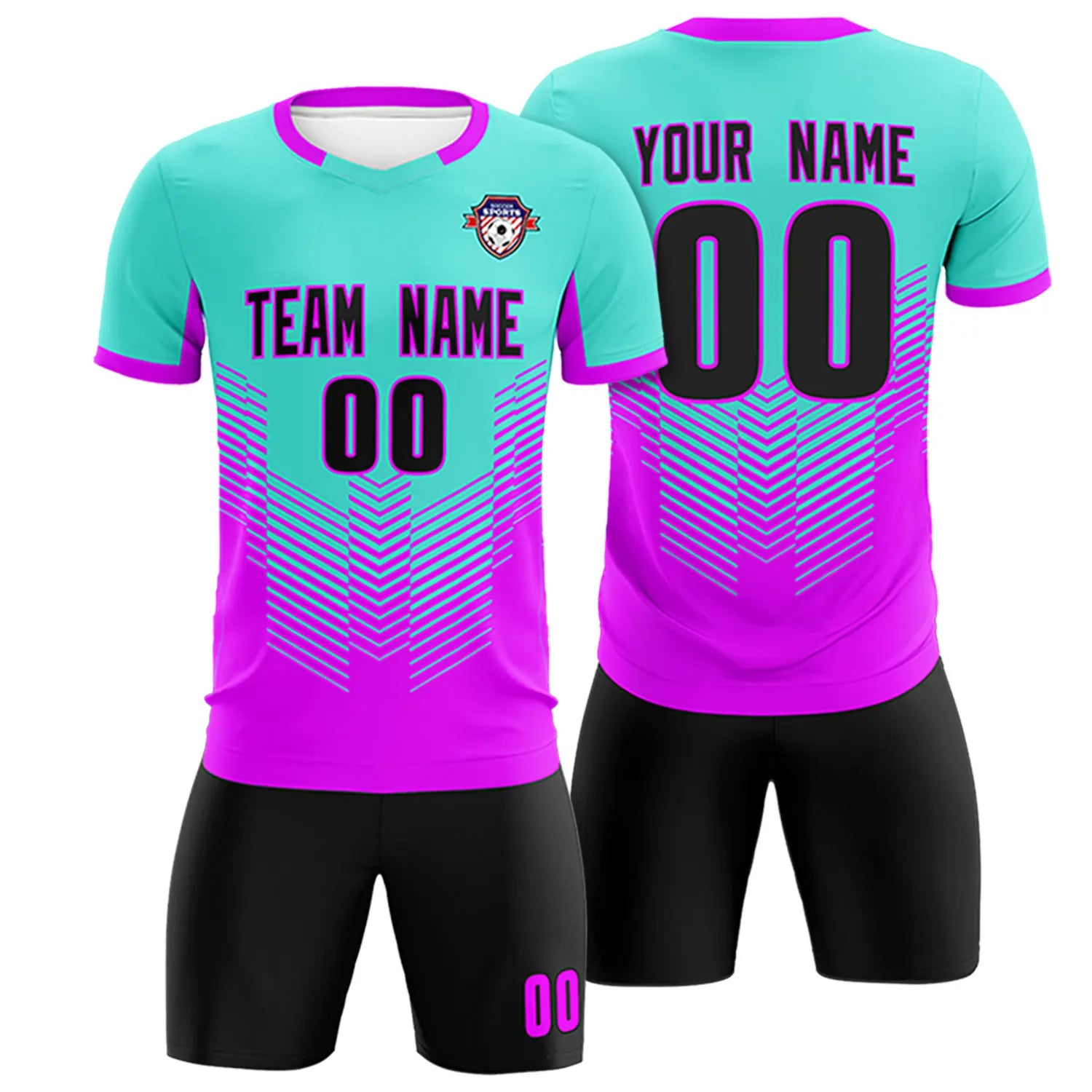 Custom Bright Green Purple Sport Soccer Sets Jersey