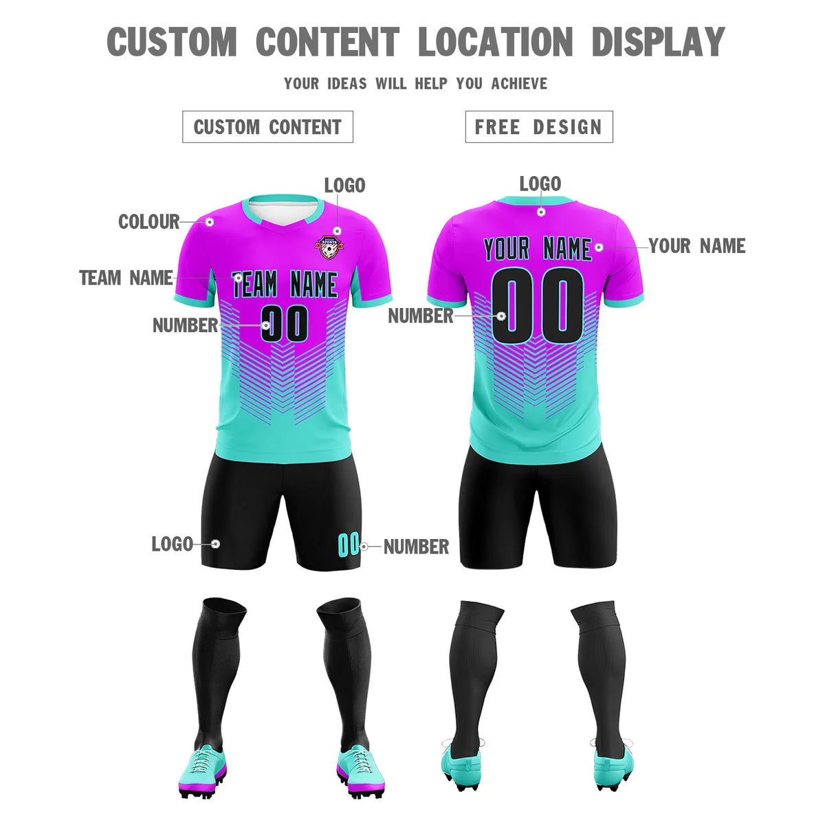 Custom Purple Bright Green Sport Soccer Sets Jersey