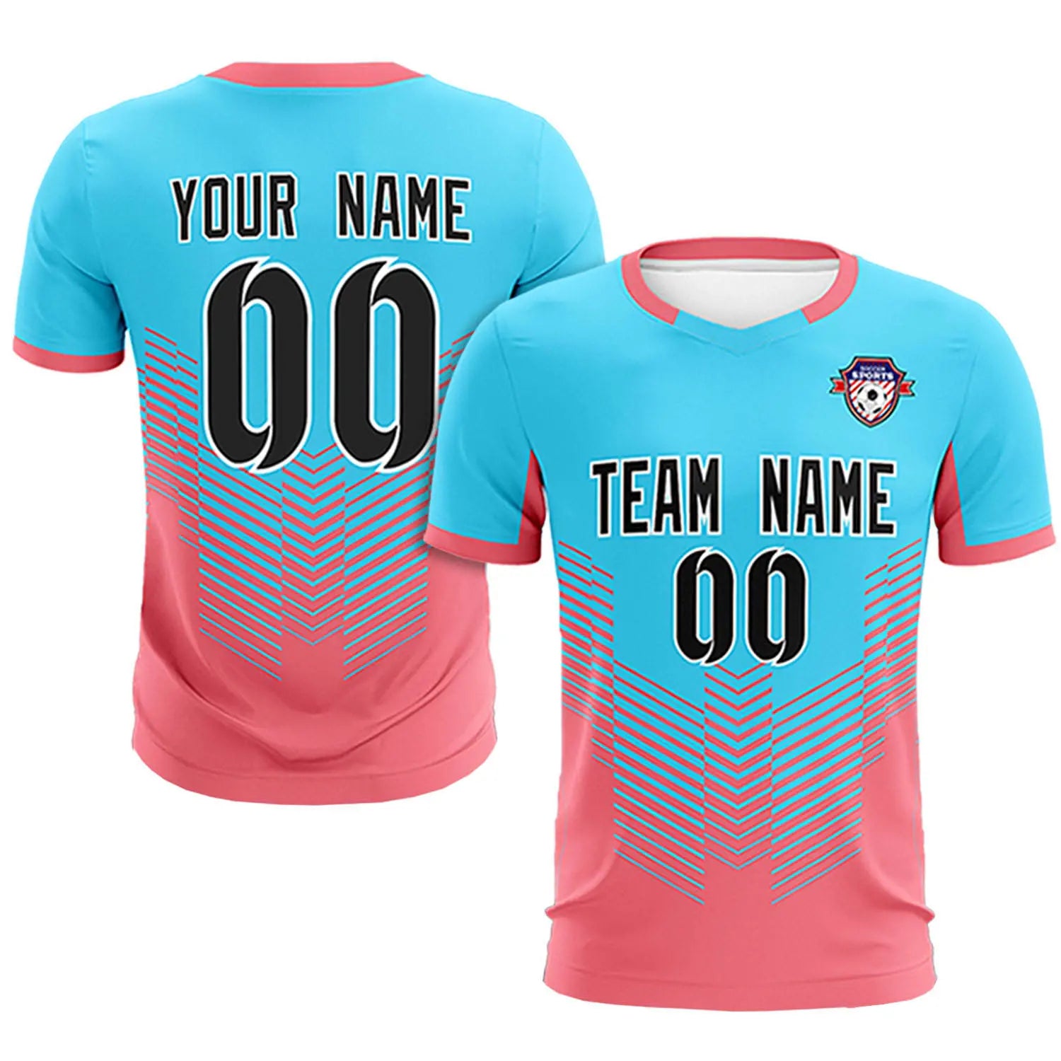 Custom Aqua Light Red Sport Soccer Sets Jersey