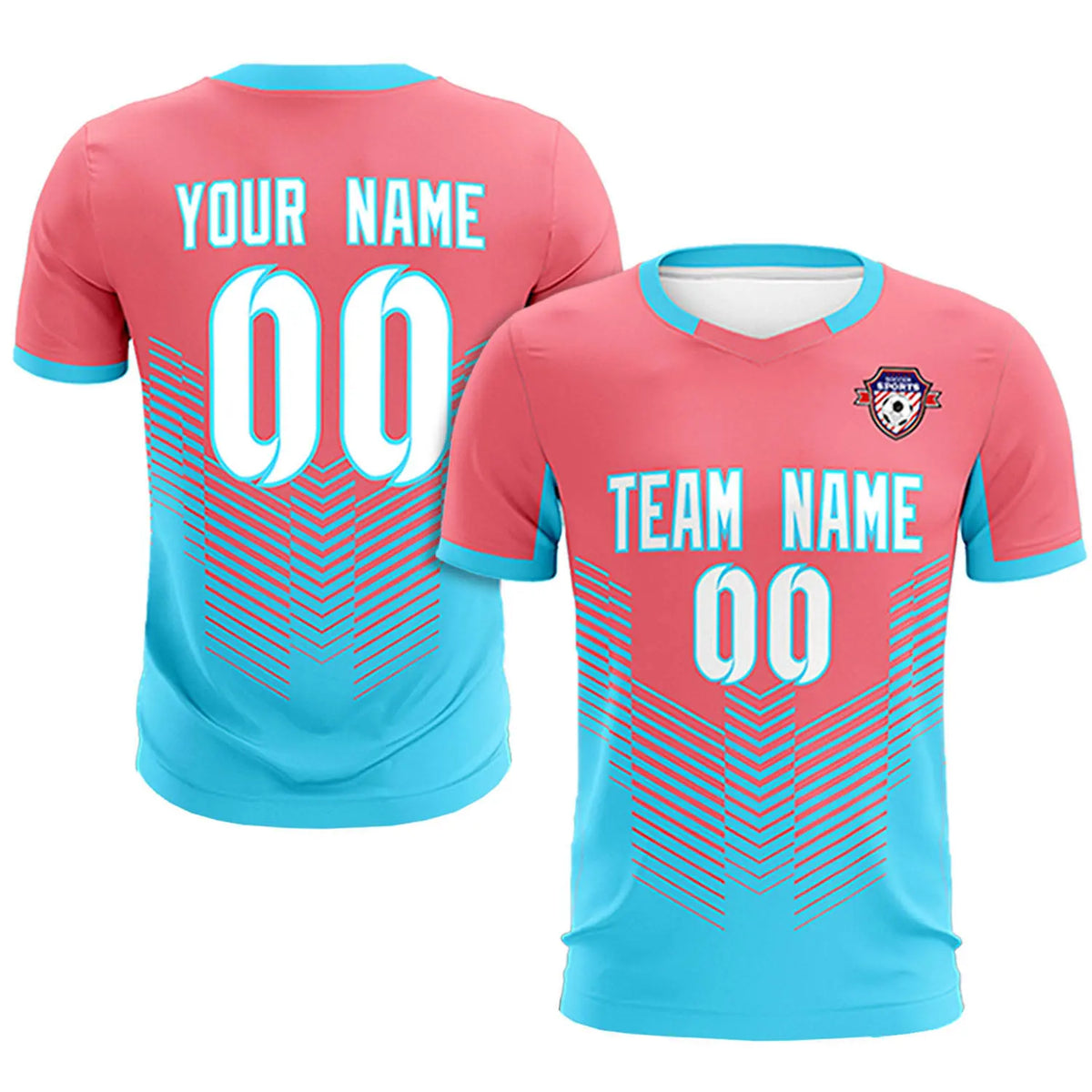 Custom Light Red Aqua Sport Soccer Sets Jersey