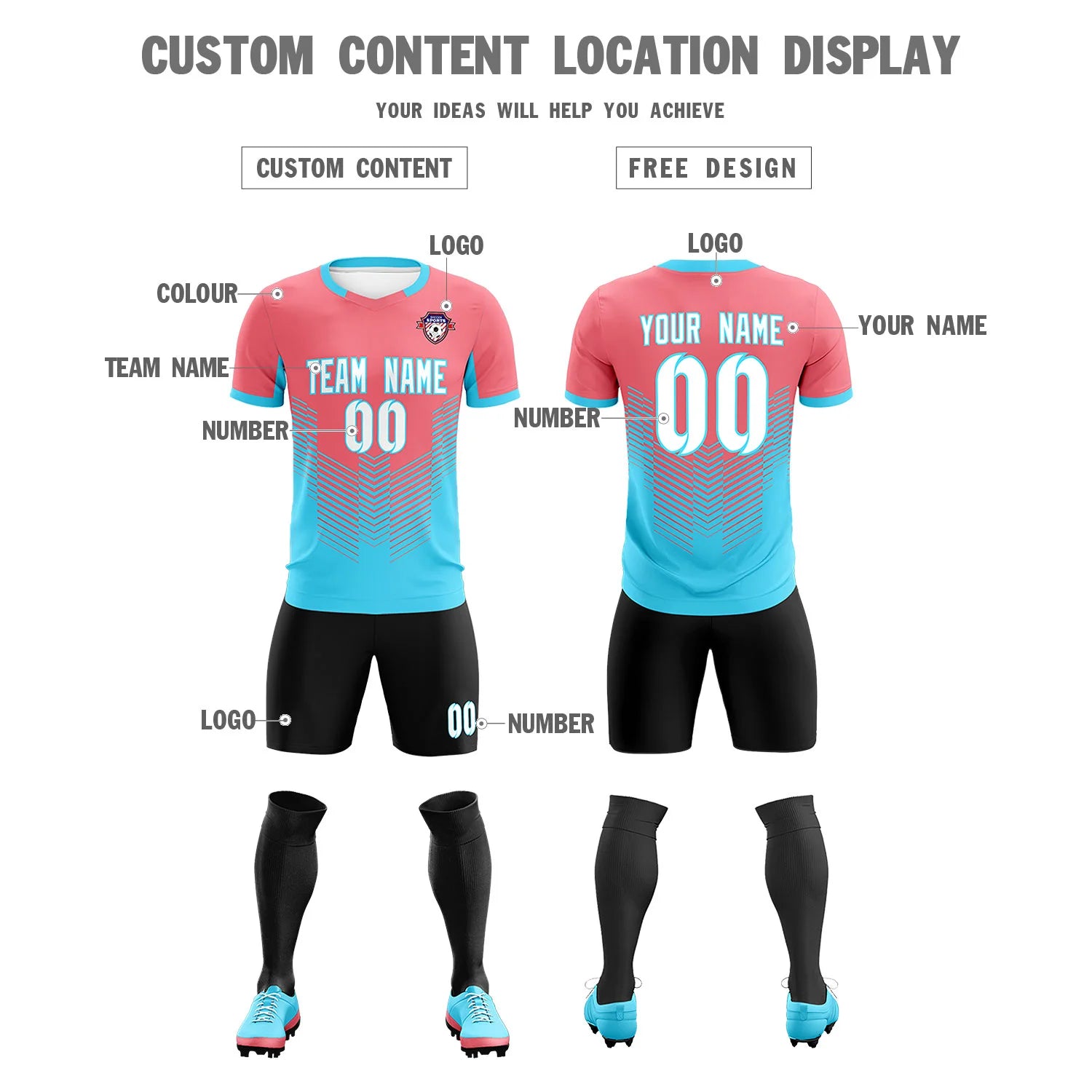 Custom Light Red Aqua Sport Soccer Sets Jersey