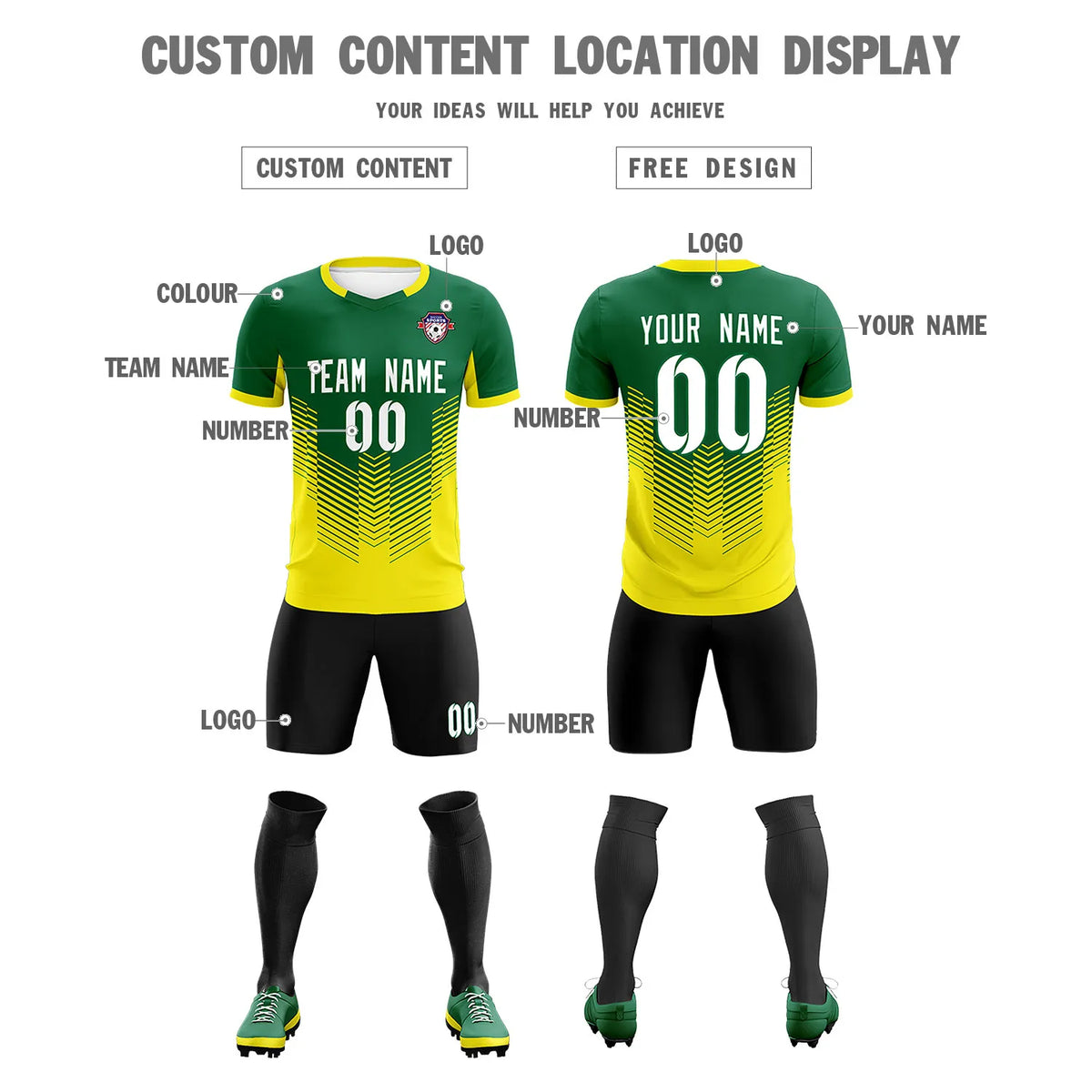 Custom Kelly Green Gold01 Sport Soccer Sets Jersey