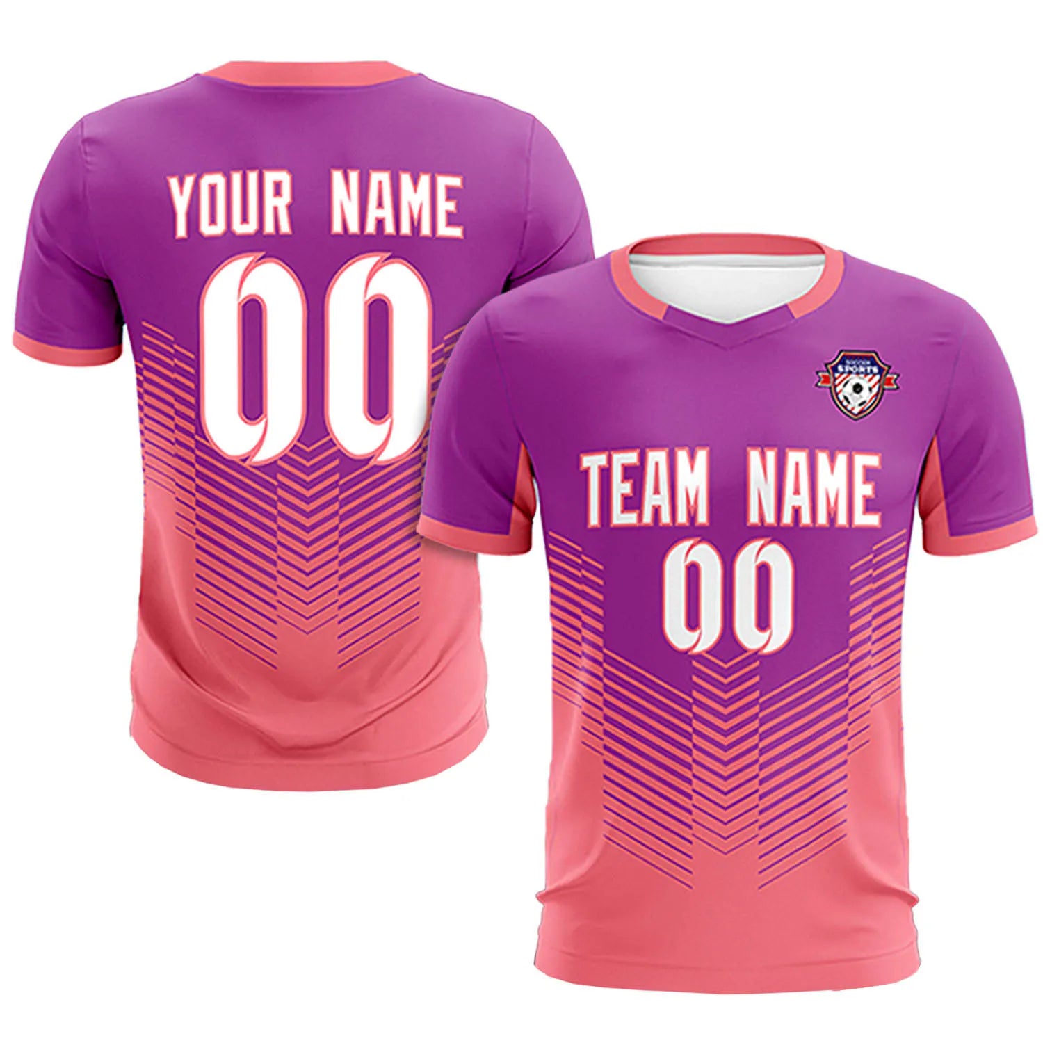 Custom Light Purple Light Red Sport Soccer Sets Jersey