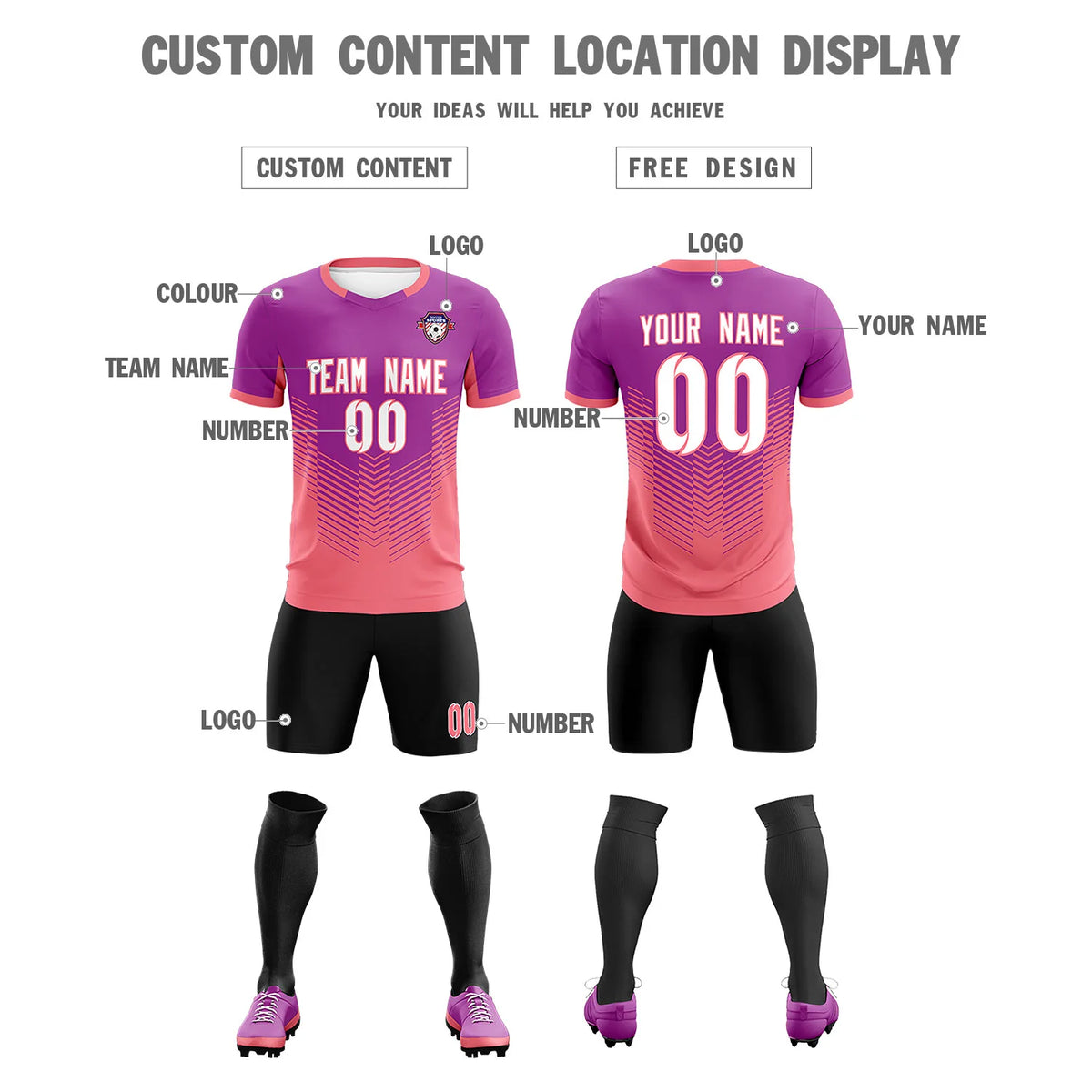 Custom Light Purple Light Red Sport Soccer Sets Jersey