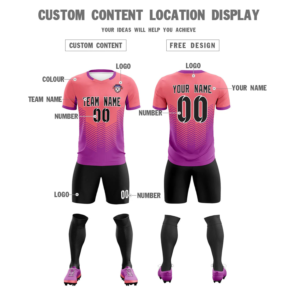 Custom Light Red Light Purple Sport Soccer Sets Jersey