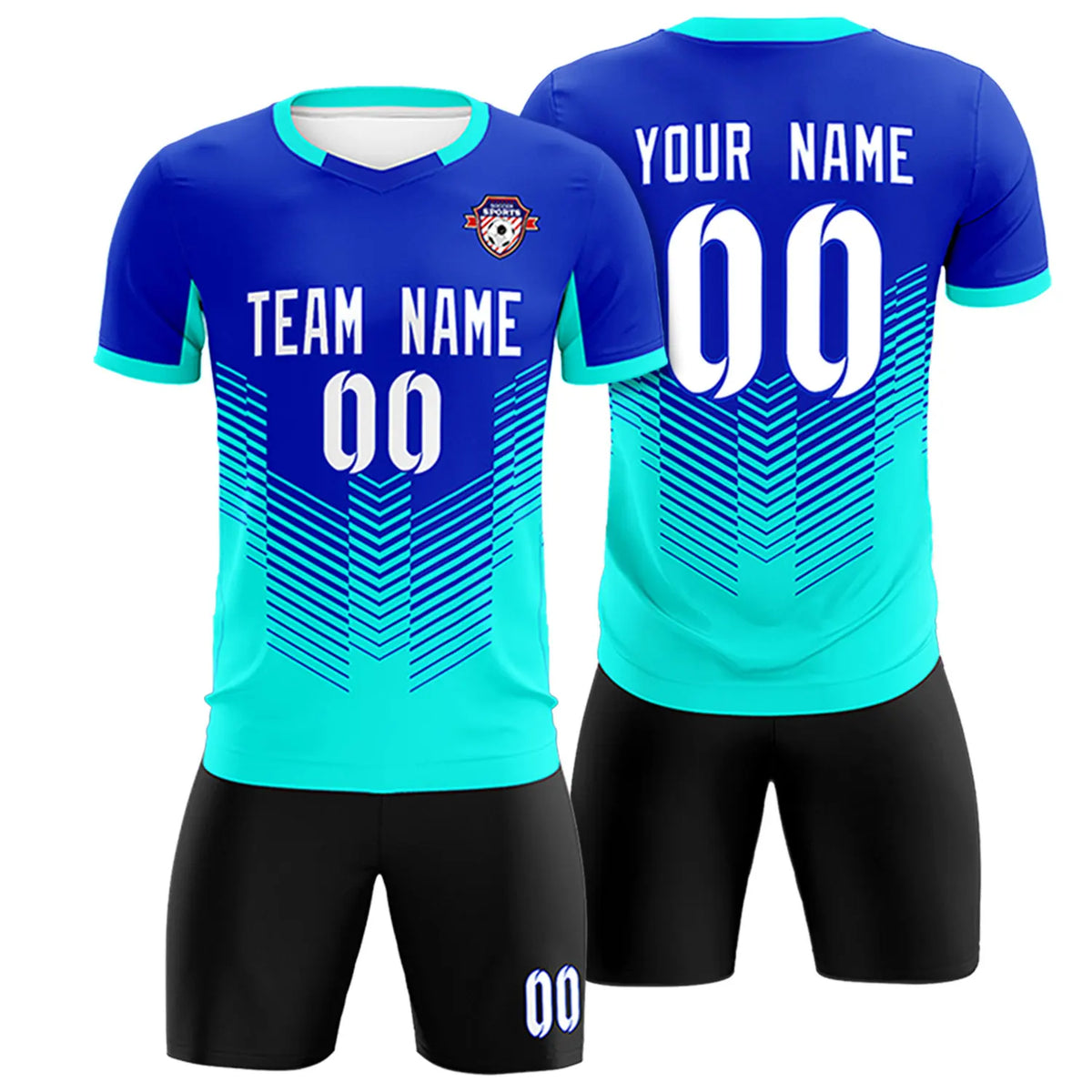 Custom Royal Blue Bright Green Sport Soccer Sets Jersey