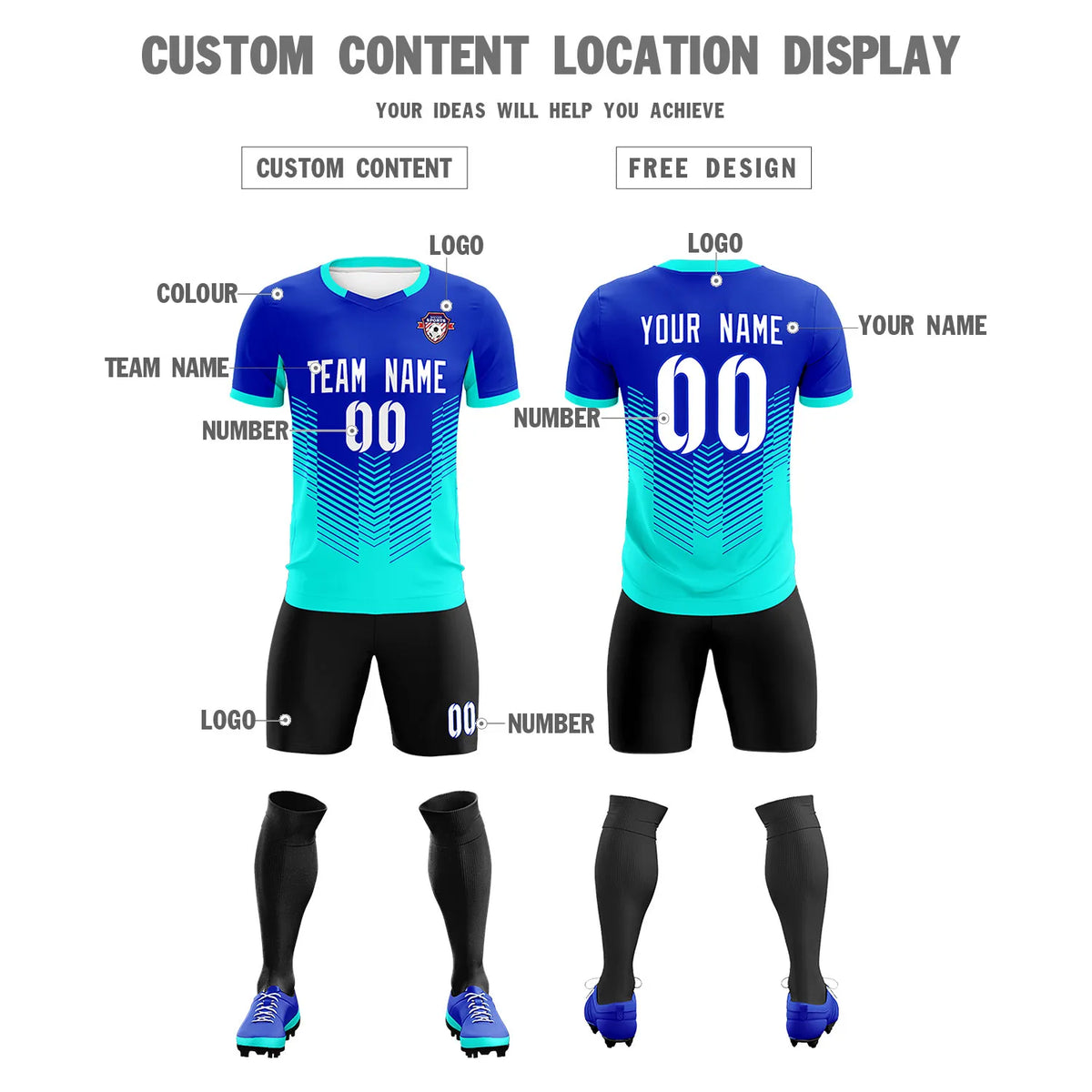 Custom Royal Blue Bright Green Sport Soccer Sets Jersey