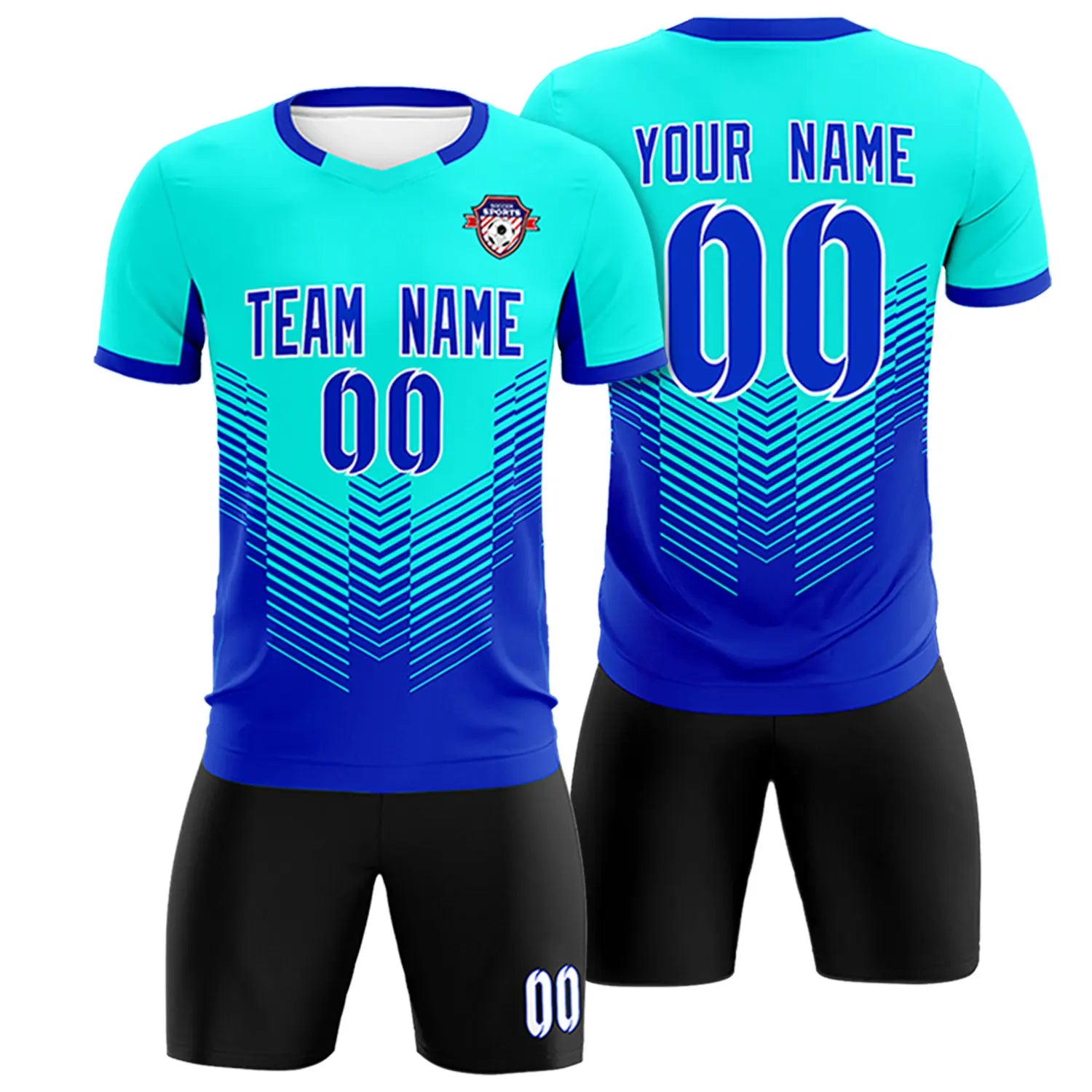 Custom Bright Green Royal Blue Sport Soccer Sets Jersey