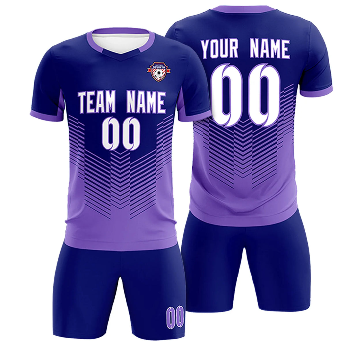 Custom Navy Purple Sport Soccer Sets Jersey