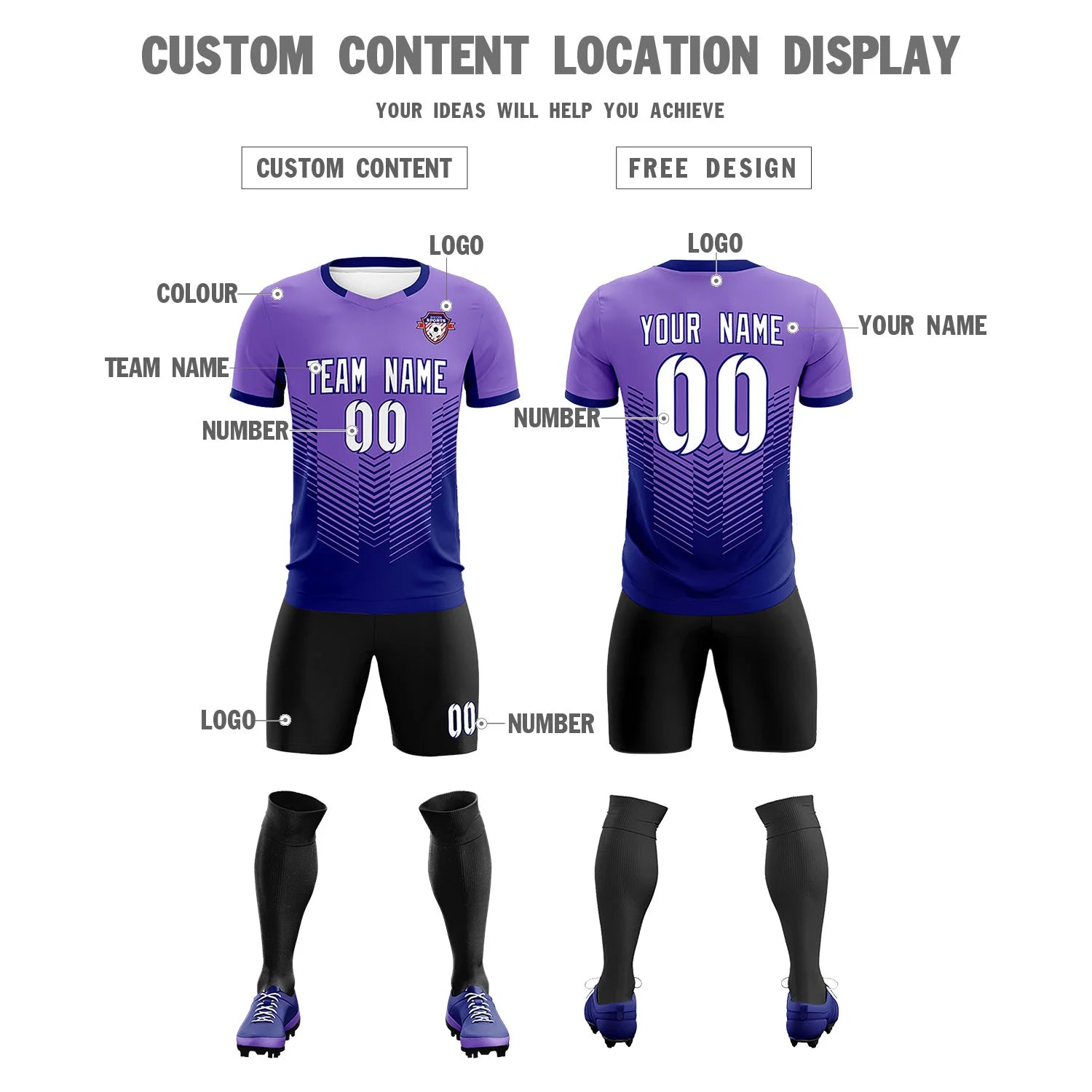 Custom Purple Navy Sport Soccer Sets Jersey
