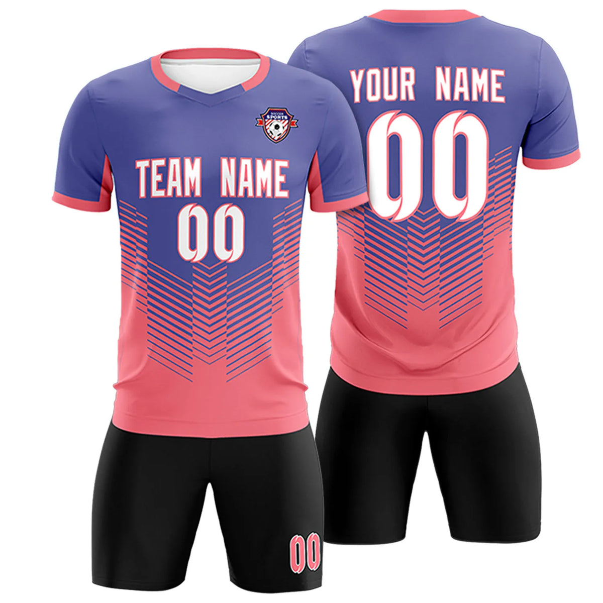 Custom Light Purple Light Red Sport Soccer Sets Jersey