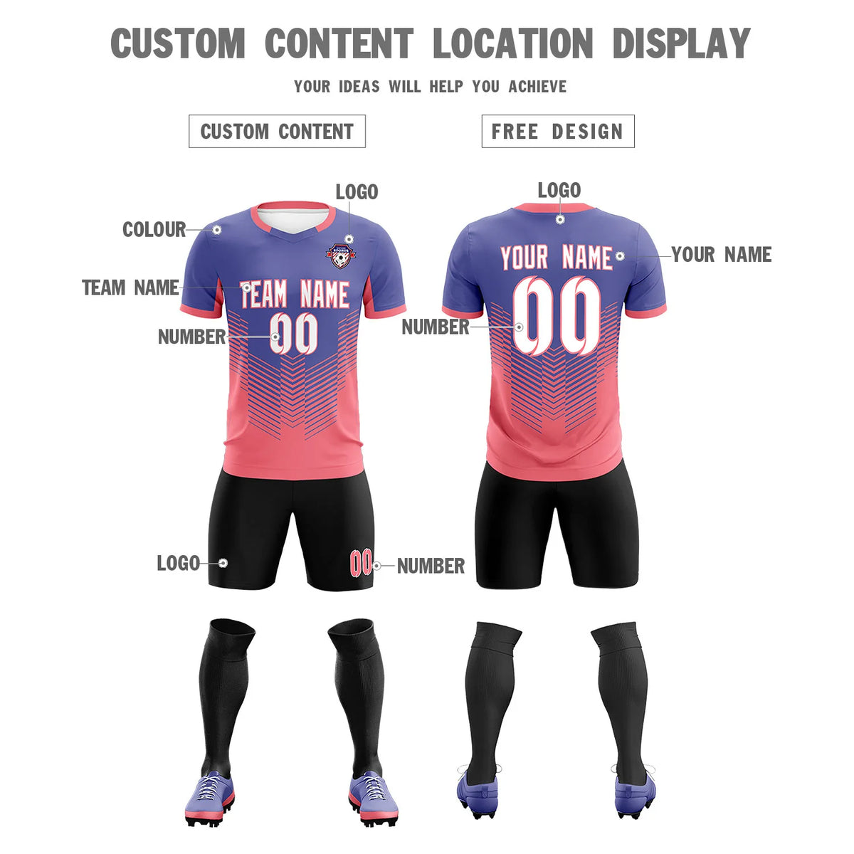 Custom Light Purple Light Red Sport Soccer Sets Jersey