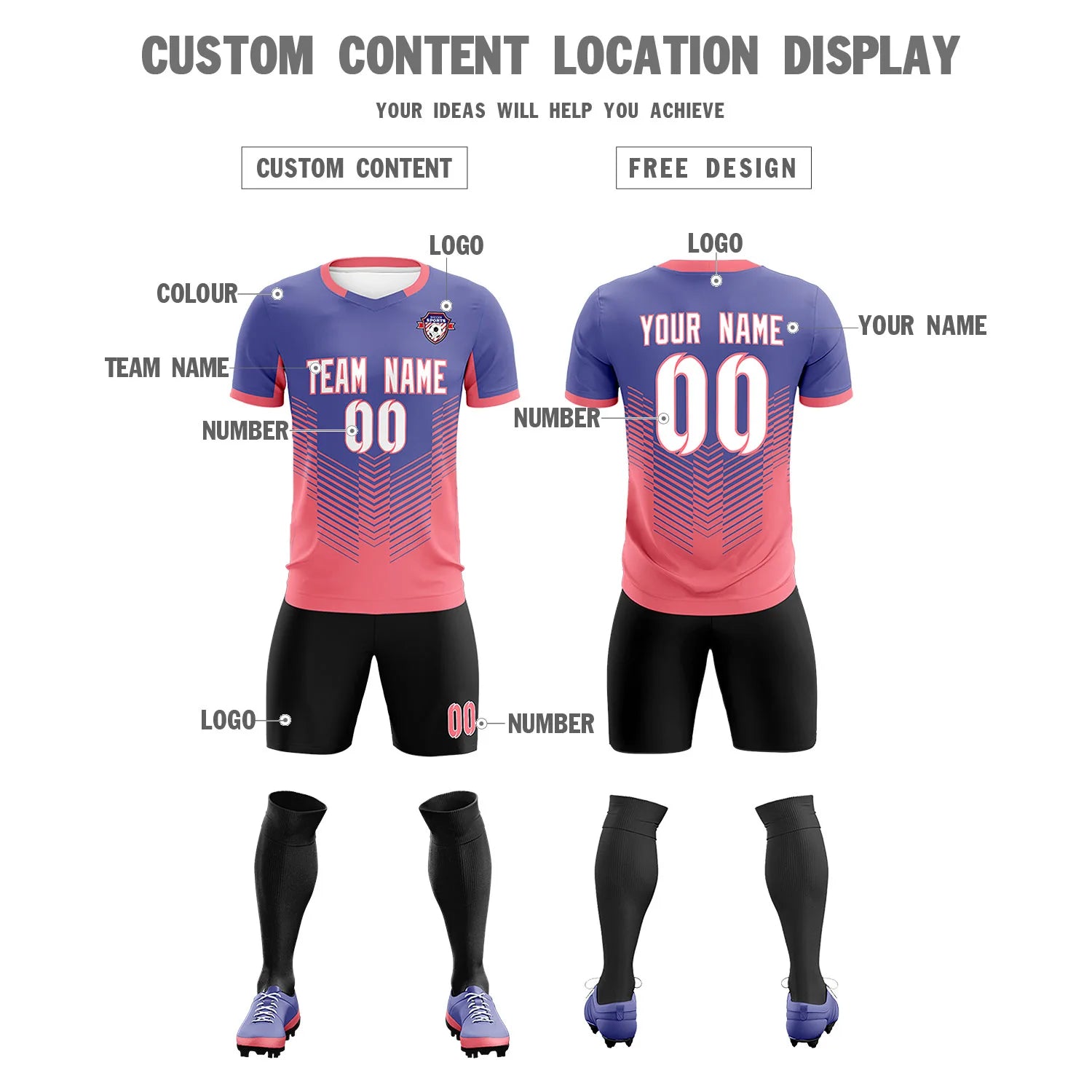 Custom Light Purple Light Red Sport Soccer Sets Jersey