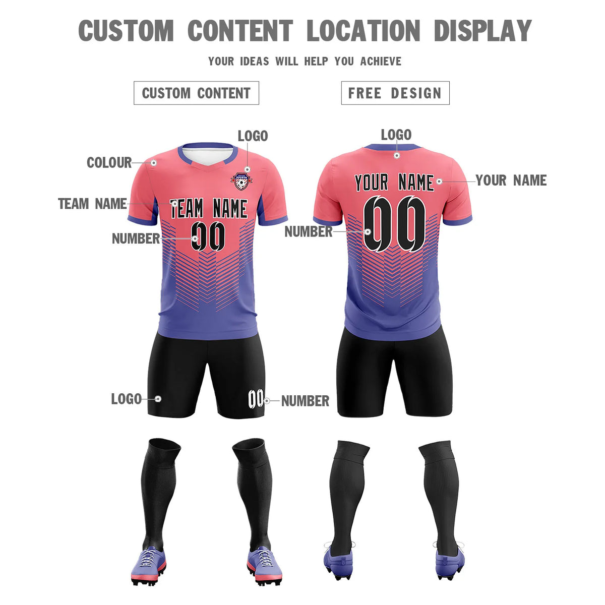 Custom Light Red Light Purple Sport Soccer Sets Jersey