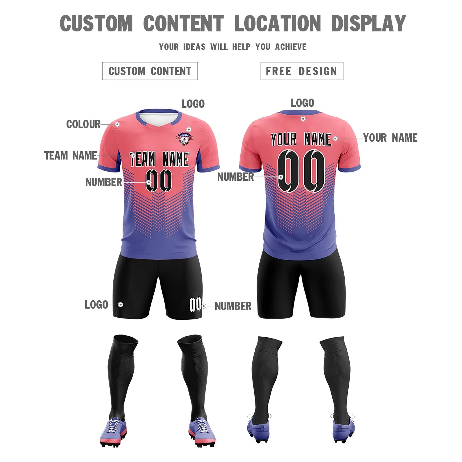 Custom Light Red Light Purple Sport Soccer Sets Jersey