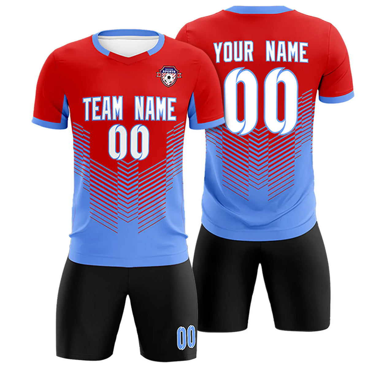 Custom Red Powder Blue Sport Soccer Sets Jersey