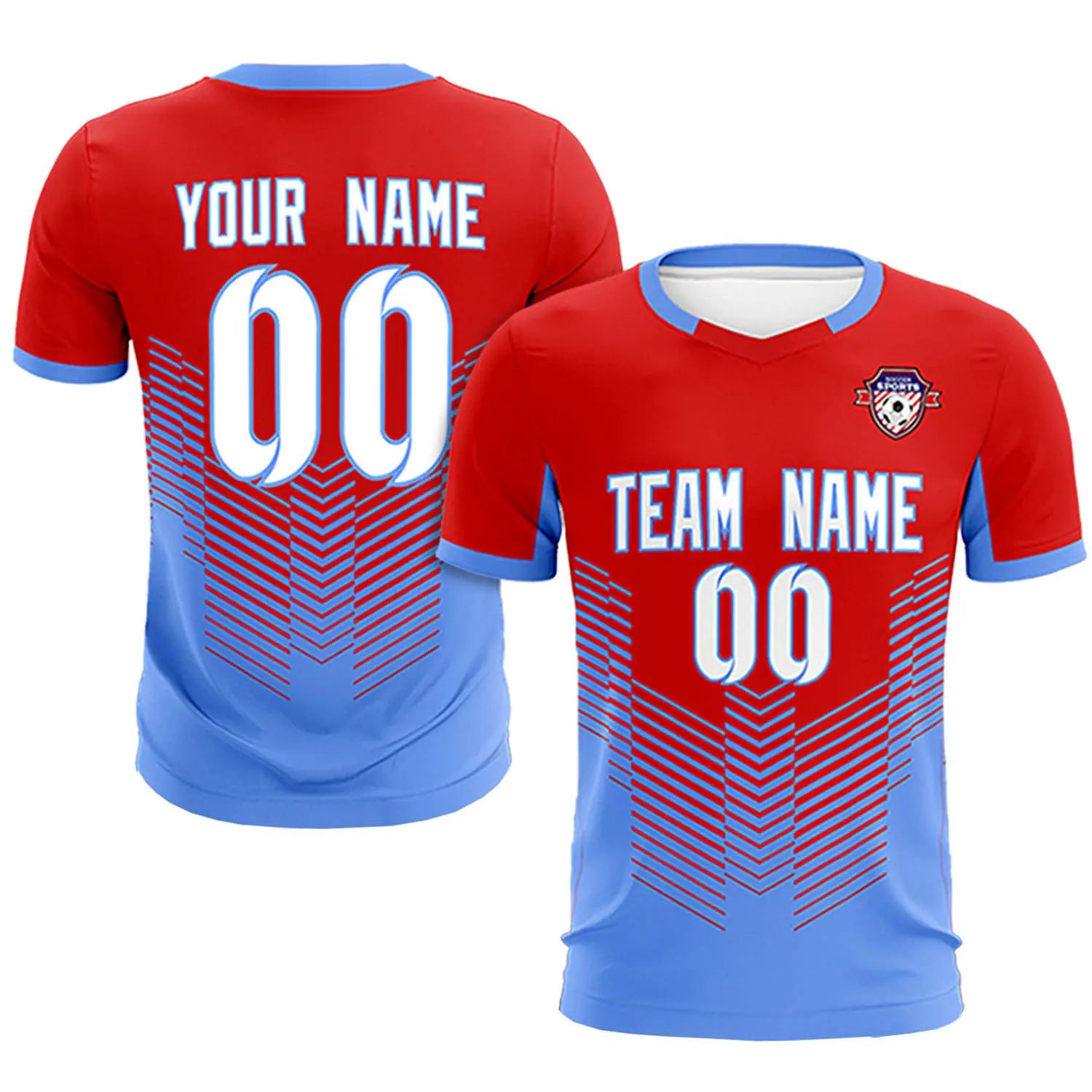 Custom Red Powder Blue Sport Soccer Sets Jersey